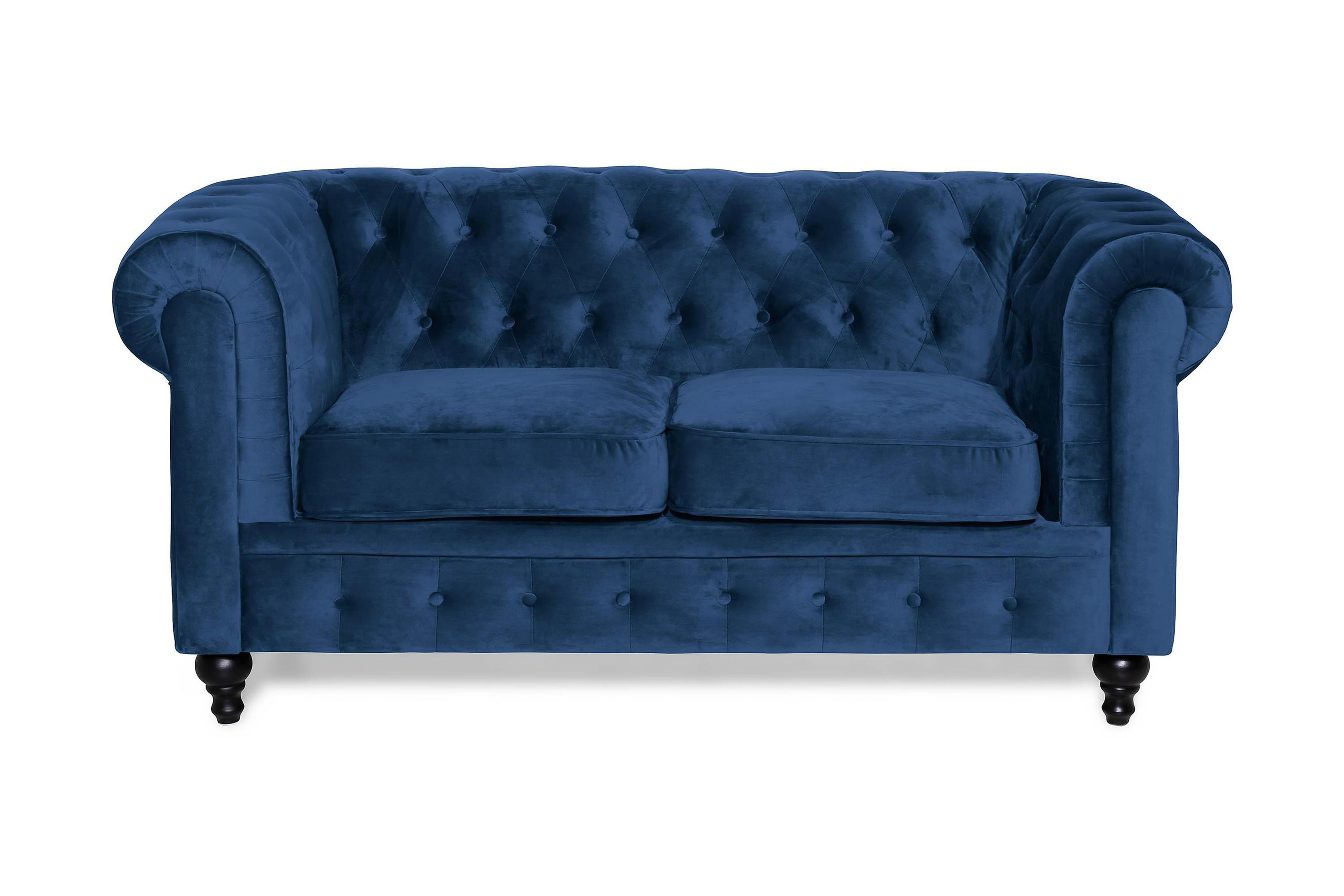 Chesterfield Lyx 2-sits Liten sammetssoffa Djup soffa 160 cm bred Blå