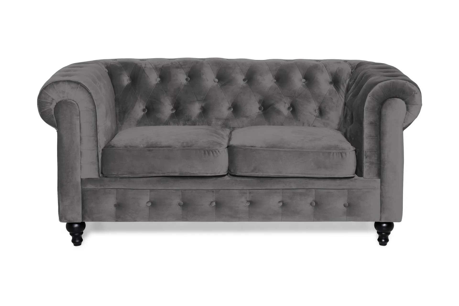 10. Chesterfield Lyx 2-sits sammetssoffa – mörkgrå