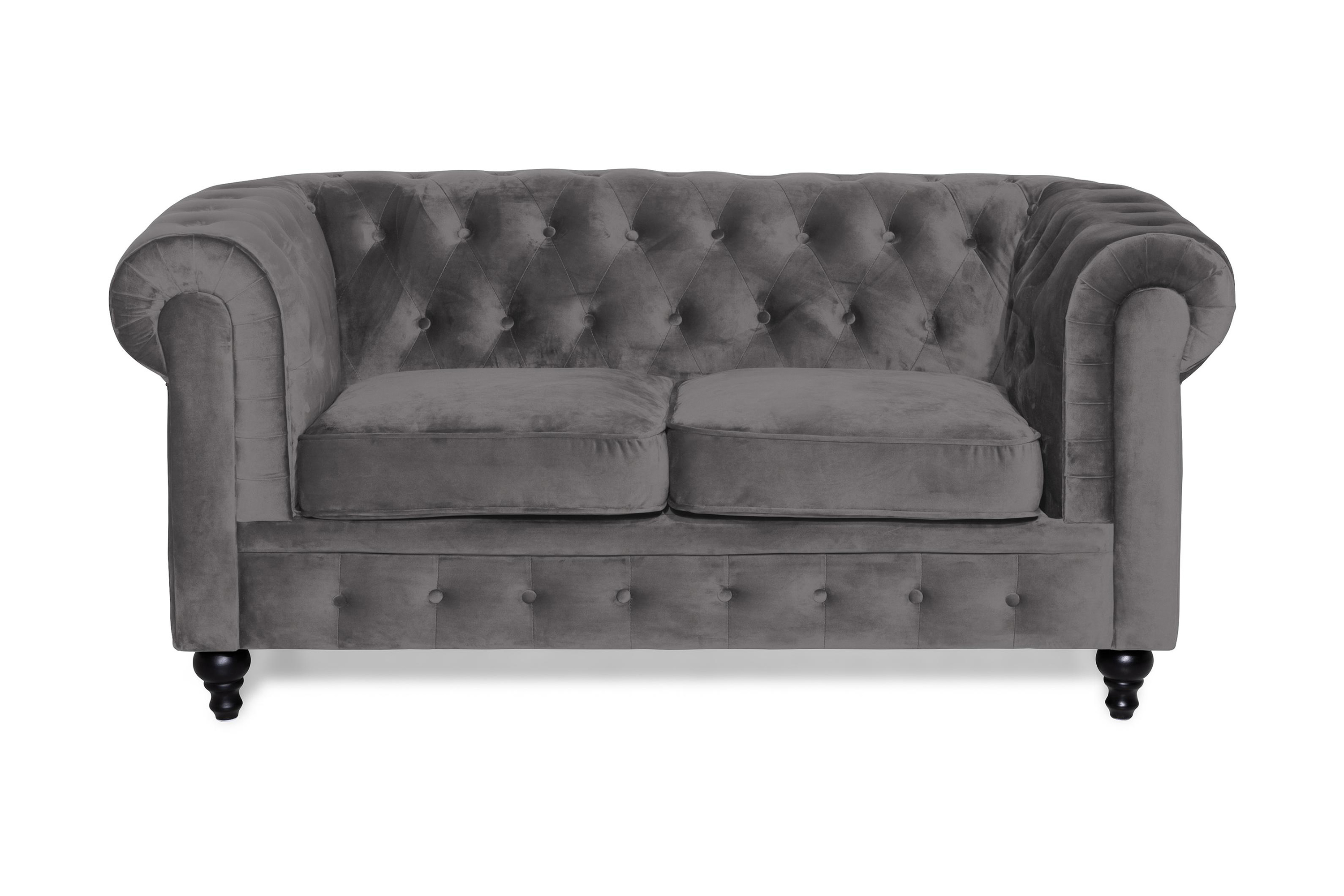 Chesterfield Lyx 2-sits Liten Sammetssoffa Djup soffa 160 cm bred Mörkgrå