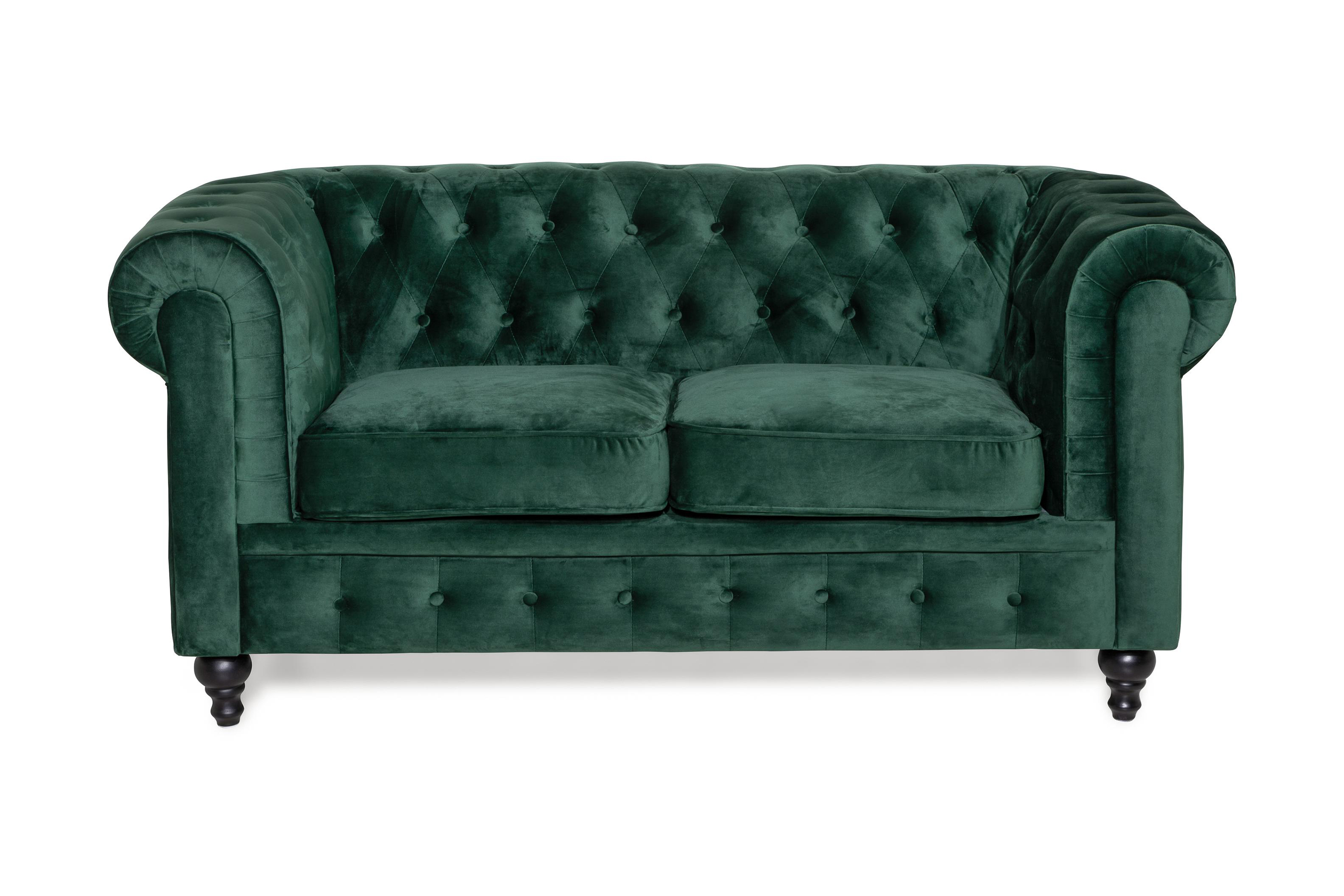 Chesterfield Lyx 2-sits Liten sammetssoffa Djup soffa 160 cm bred Mörkgrön