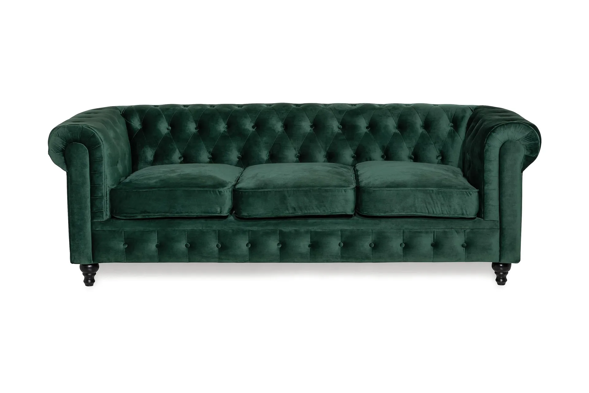 Chesterfield Lyx 3 sits Sammetssoffa - Djup soffa - Gr&ouml;n