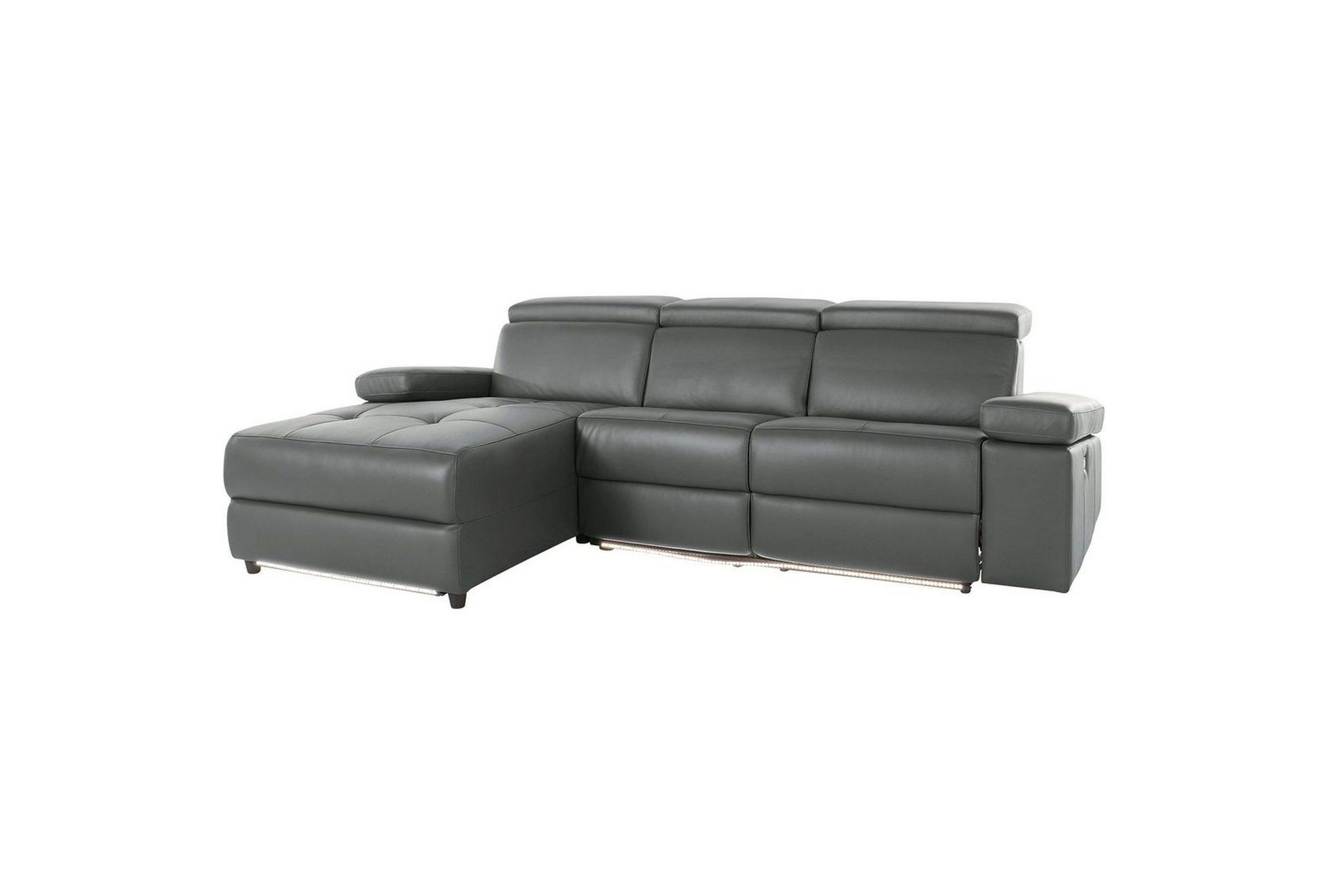 hörnsoffa 3-sits rayland grå, pu, vänster elektrisk fåtölj - grå, pu, vänster elektrisk fåtölj