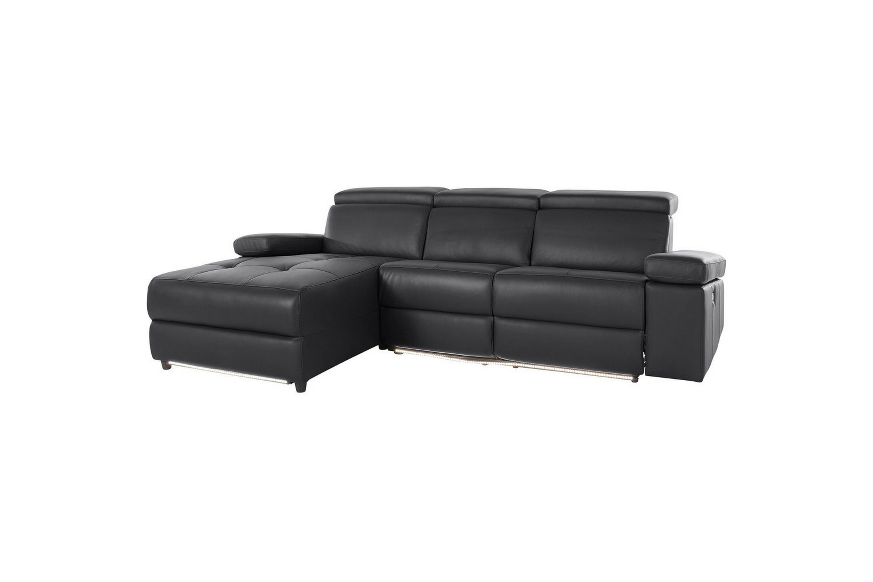 hörnsoffa 3-sits rayland svart, pu, vänster elektrisk fåtölj - svart, pu, vänster elektrisk fåtölj