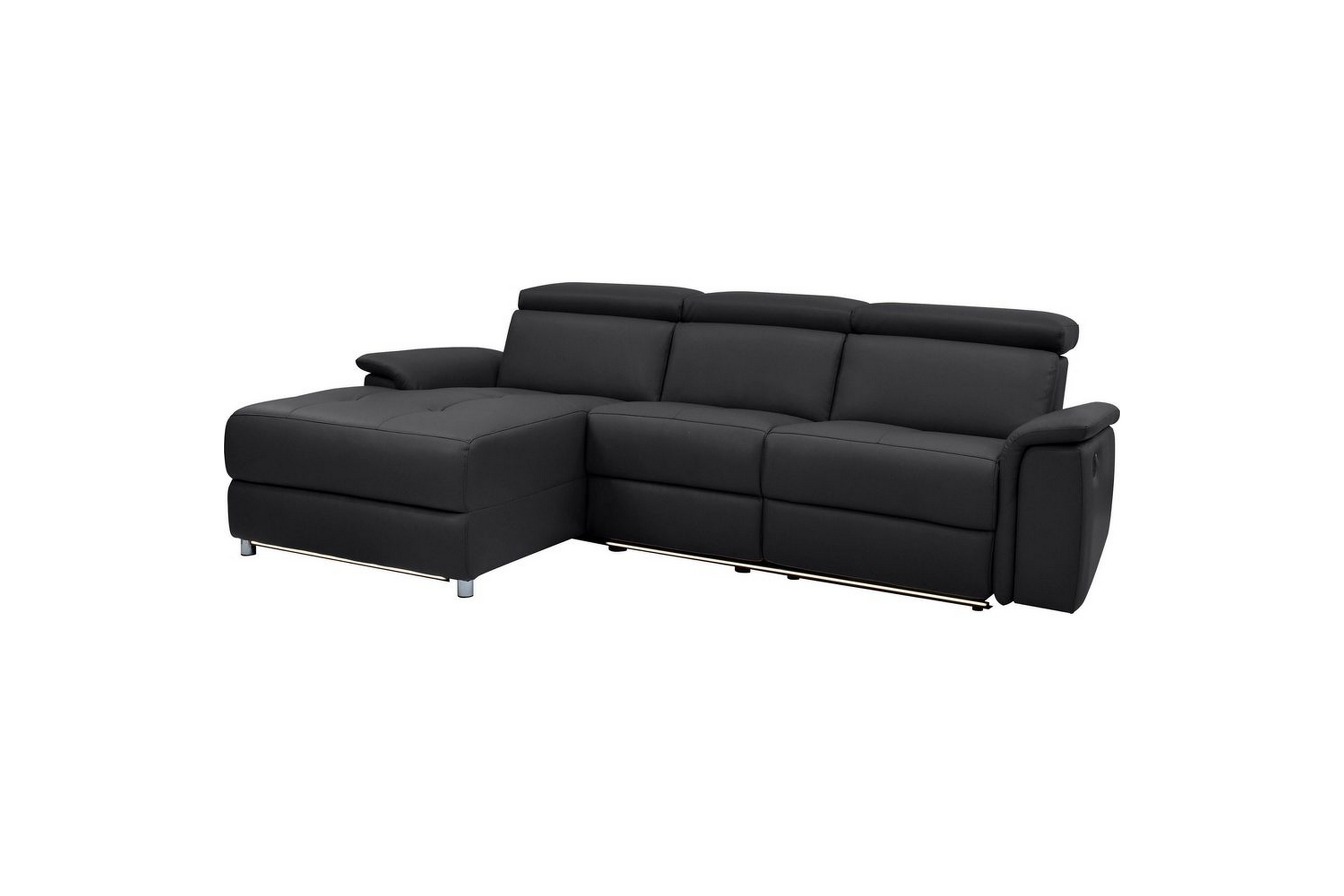 hörnsoffa 3-sits pareli svart, läder/pu, vänster elektrisk fåtölj - svart, läder/pu, vänster elektrisk fåtölj