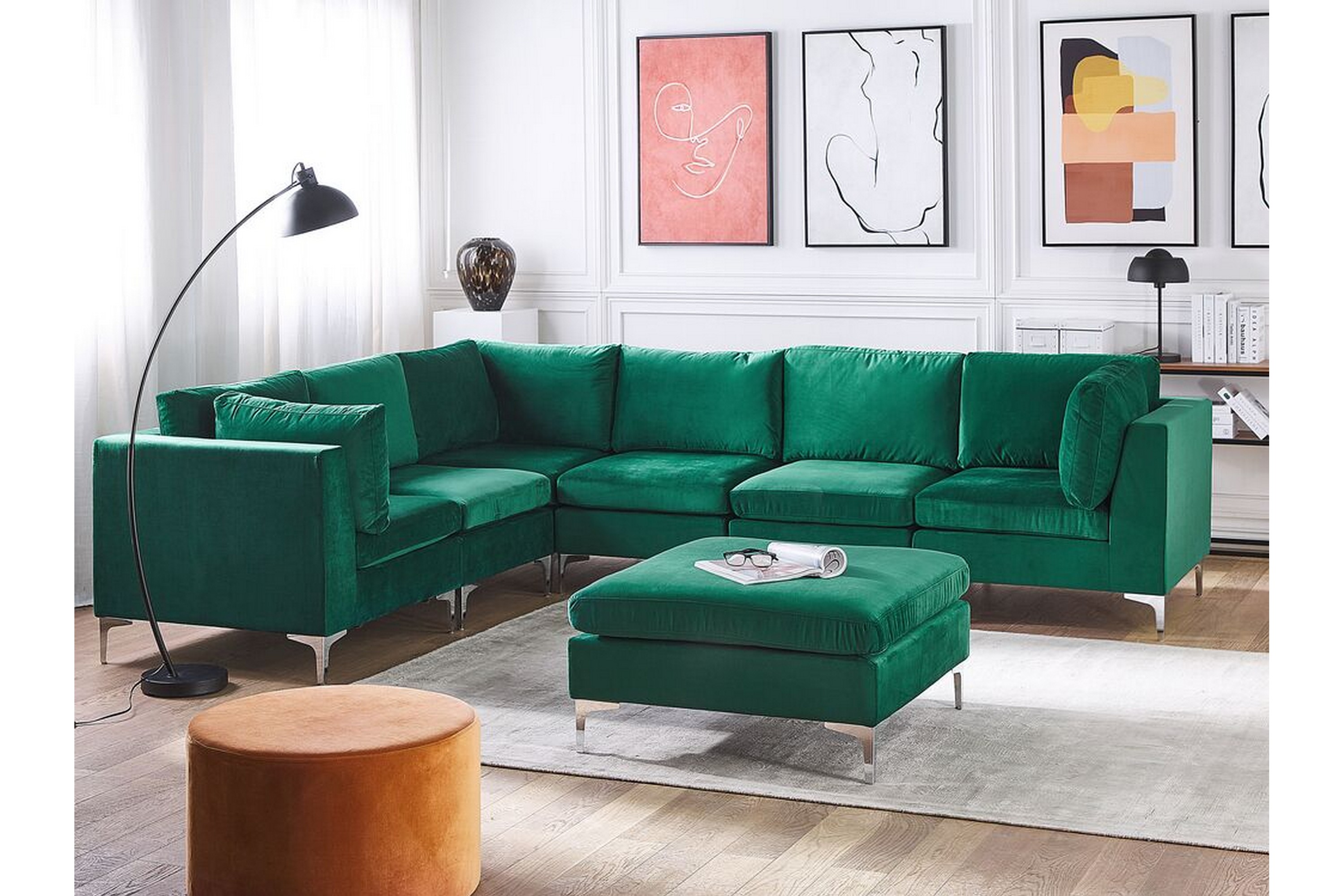 6-sits Hörnsoffa Samkom Höger med Fotpall Sammet/Grön