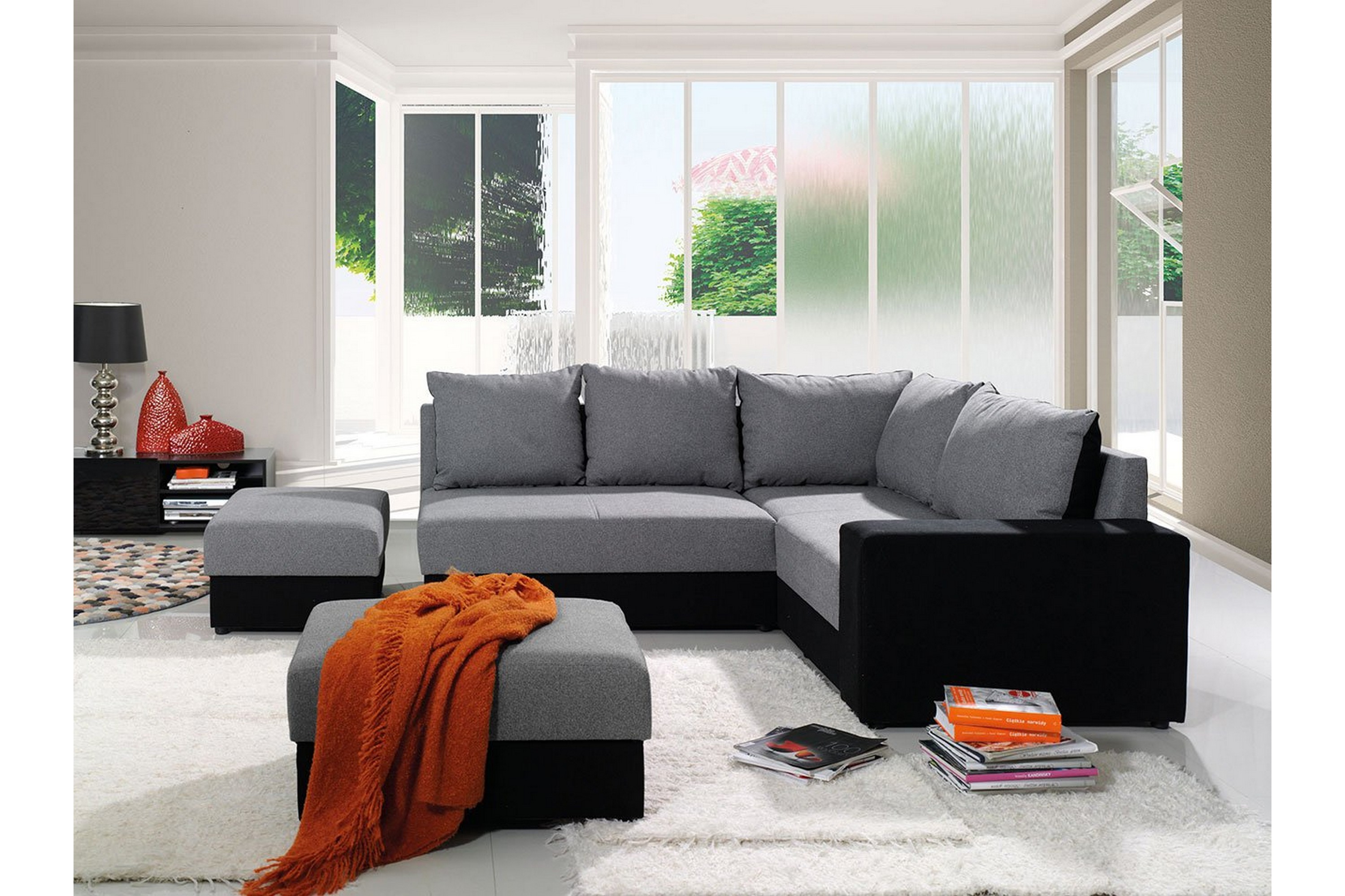 barriga hörnsoffa - svart/vit