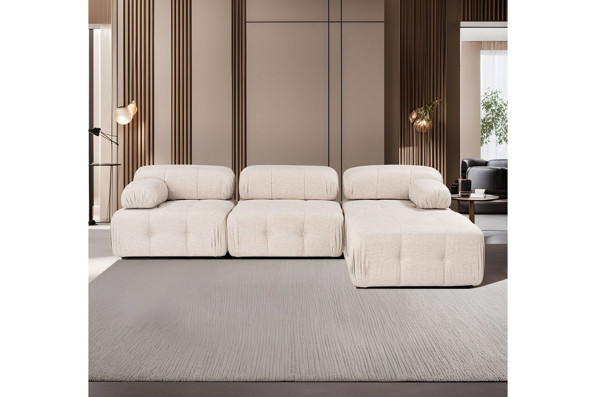 Belgin Bubblig H&ouml;rnsoffa 3-sits med utf&auml;llbara armst&ouml;d och ryggst&ouml;d - Ljusbrun