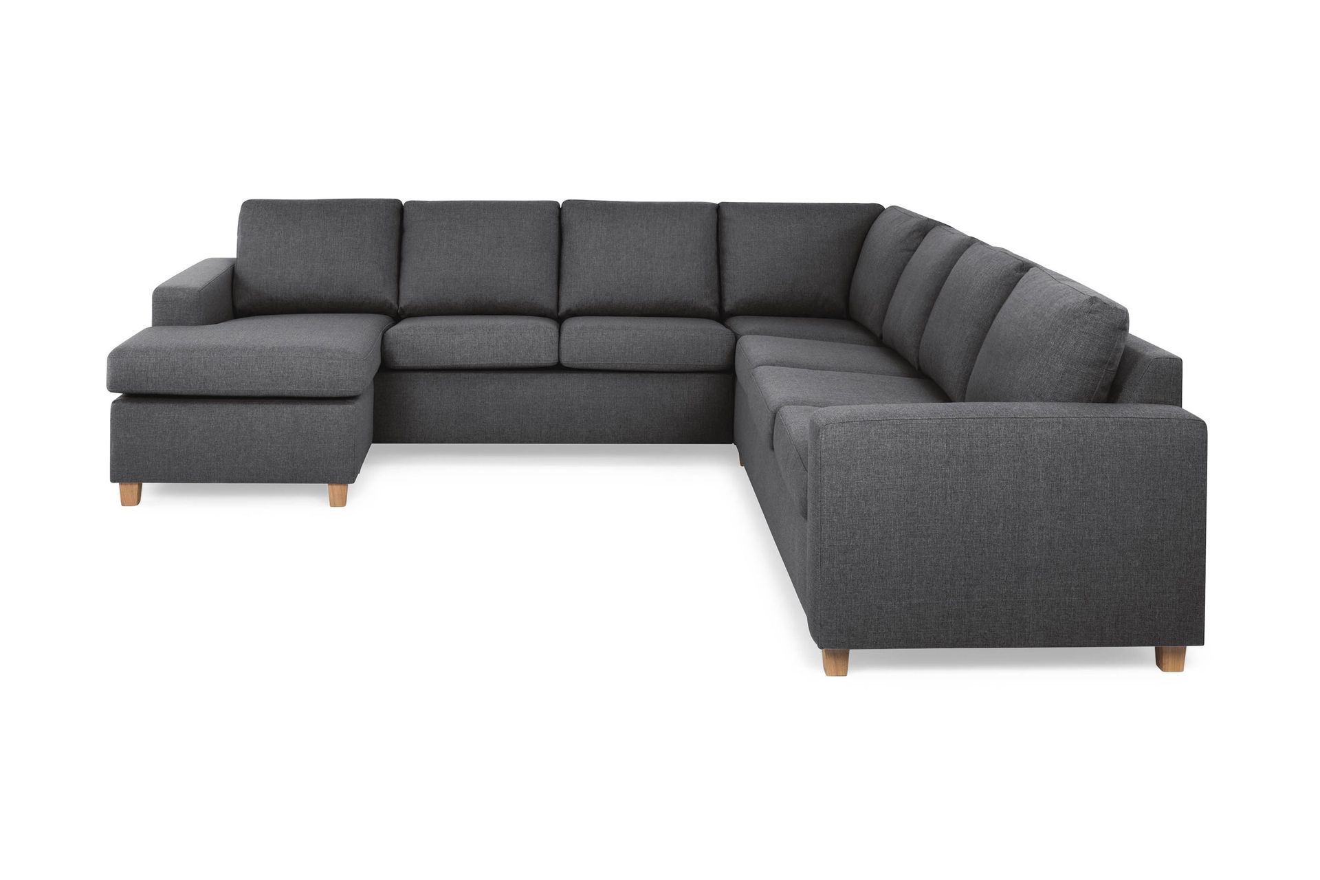 Crazy 6-sits V&auml;nsterv&auml;nd U-formad Large H&ouml;rnsoffa med divan i Tyg - M&ouml;rkgr&aring;