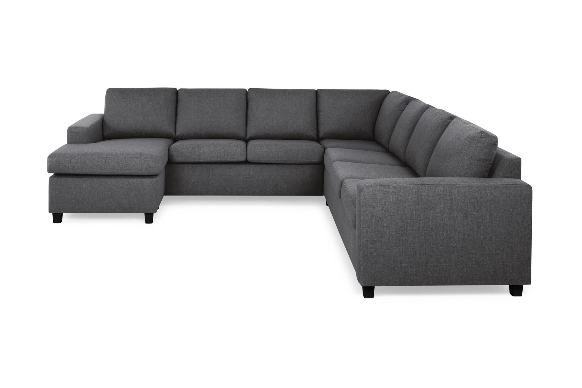 Crazy 6-sits V&auml;nsterv&auml;nd U-formad Large H&ouml;rnsoffa med divan i Tyg - M&ouml;rkgr&aring;