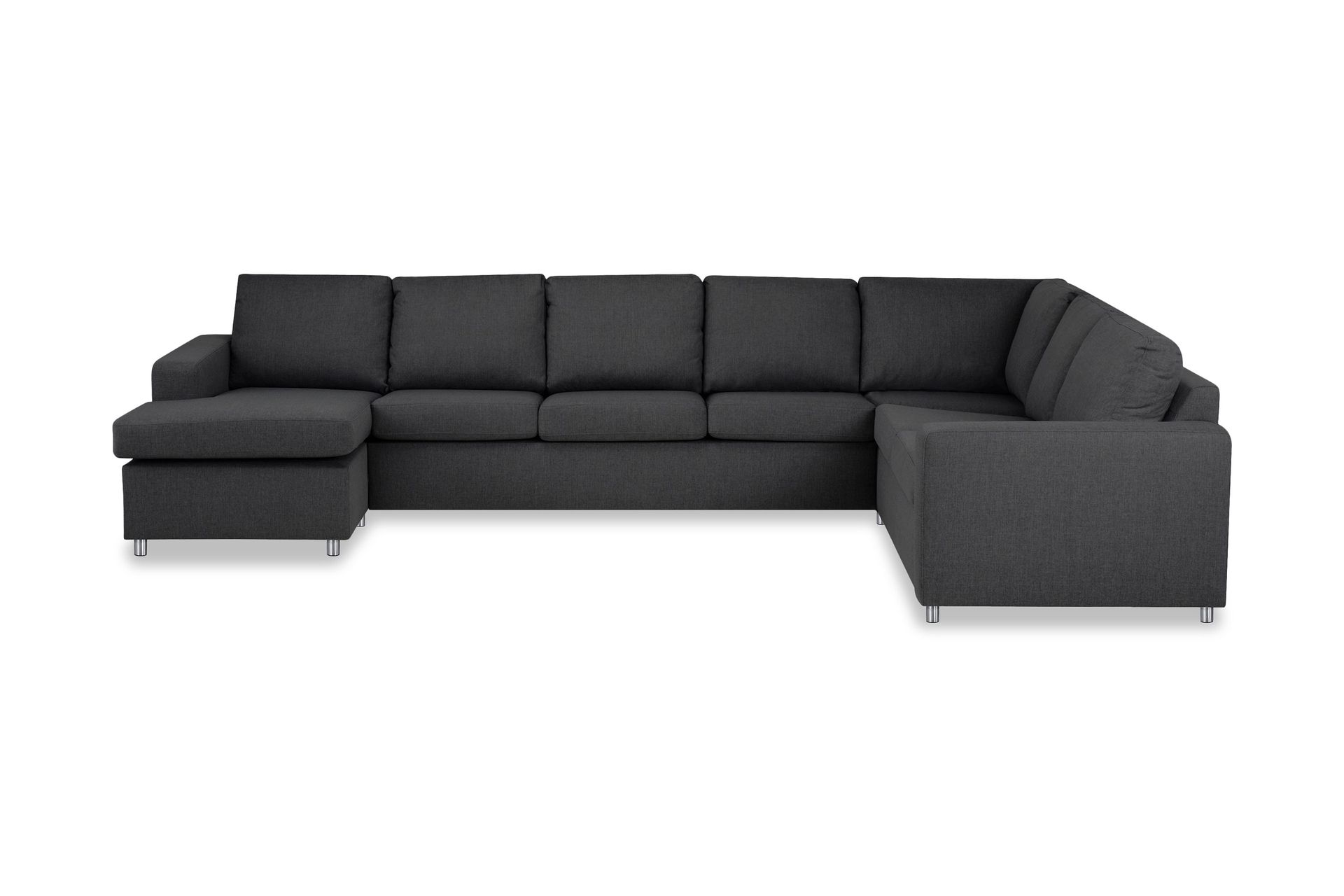 Crazy 6-sits V&auml;nsterv&auml;nd U-formad X-Large H&ouml;rnsoffa med divan i Tyg - M&ouml;rkgr&aring;