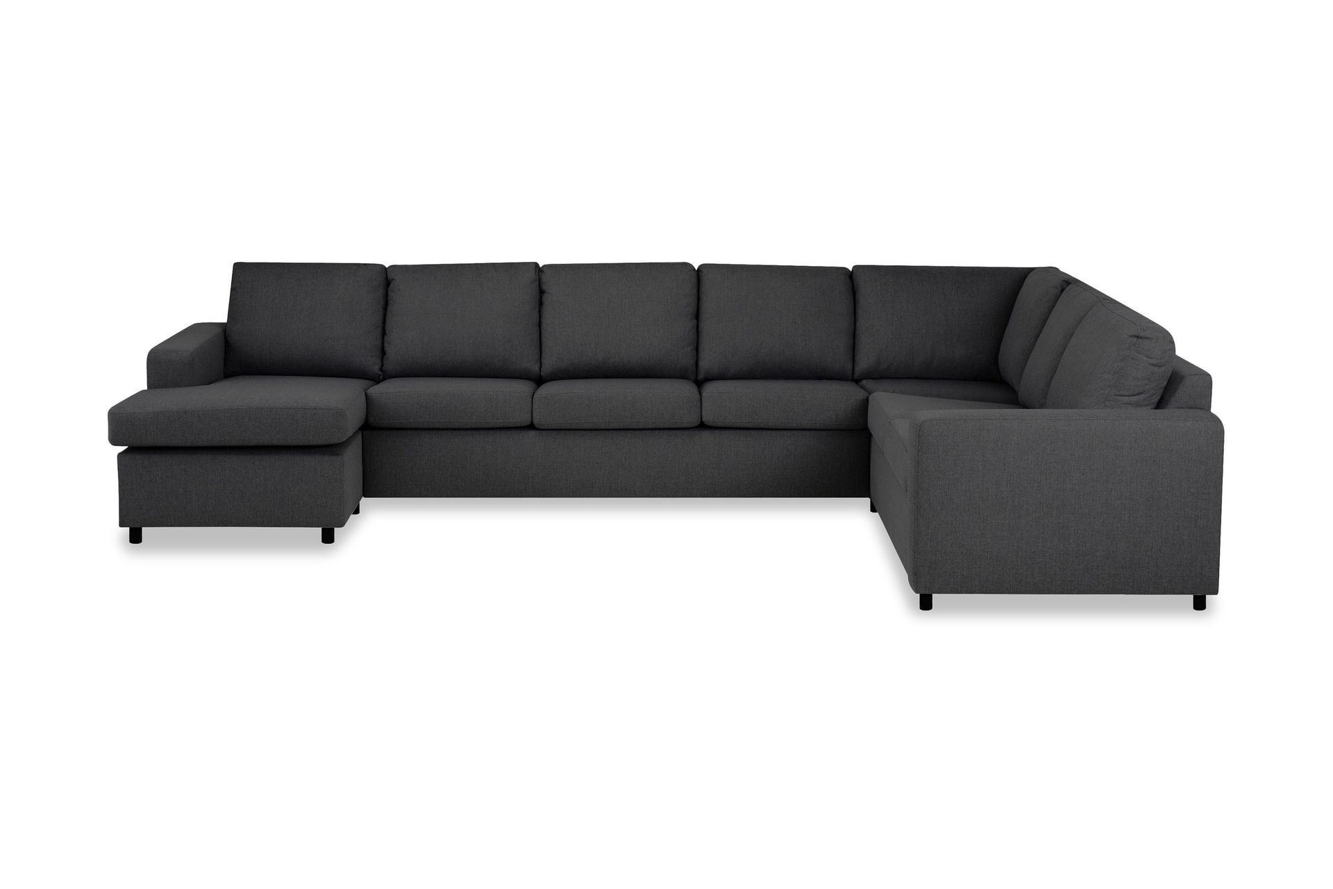 Crazy 6-sits V&auml;nsterv&auml;nd U-formad X-Large H&ouml;rnsoffa med divan i Tyg - M&ouml;rkgr&aring;