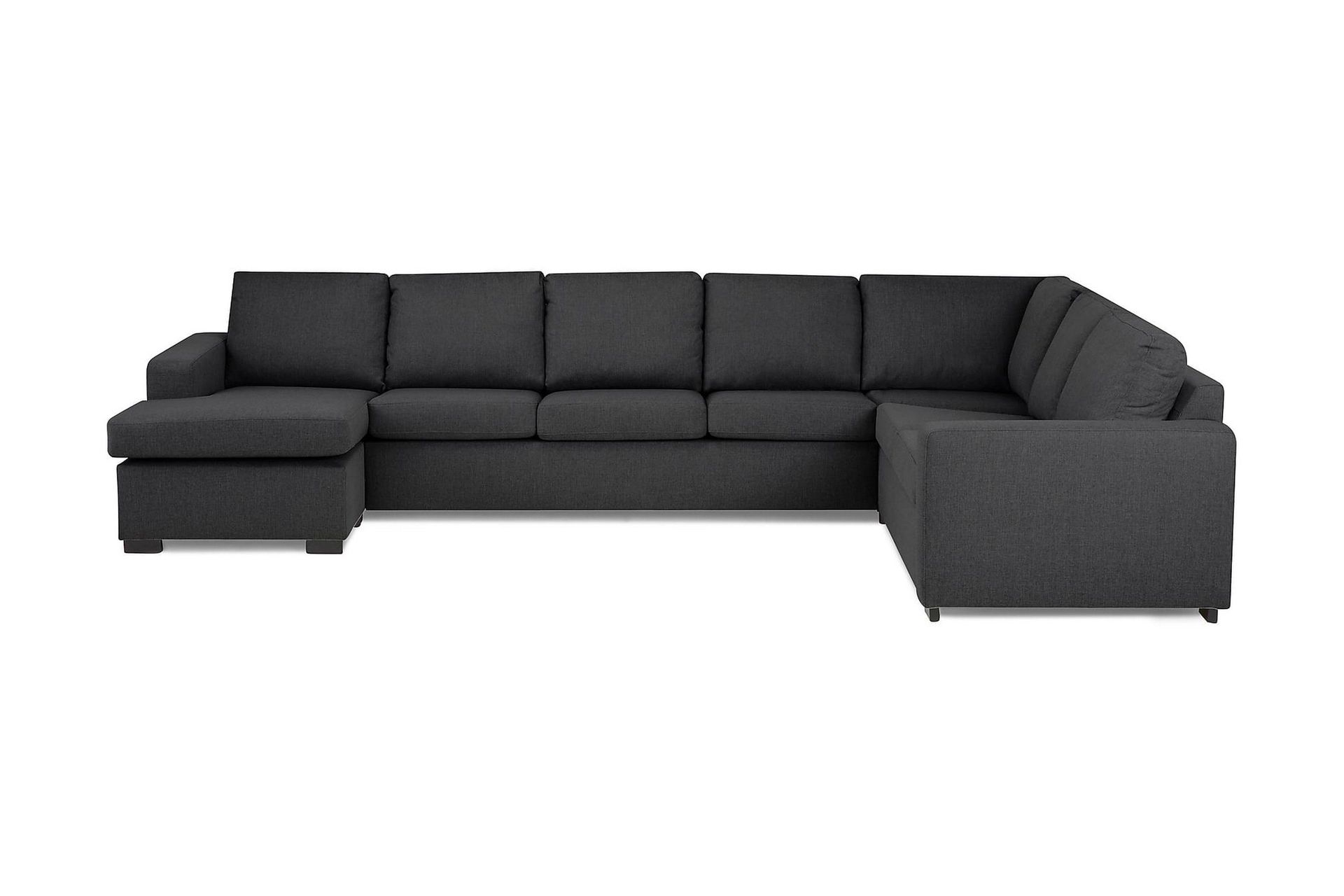 Crazy 6-sits V&auml;nsterv&auml;nd U-formad X-Large H&ouml;rnsoffa med divan i Tyg - M&ouml;rkgr&aring;