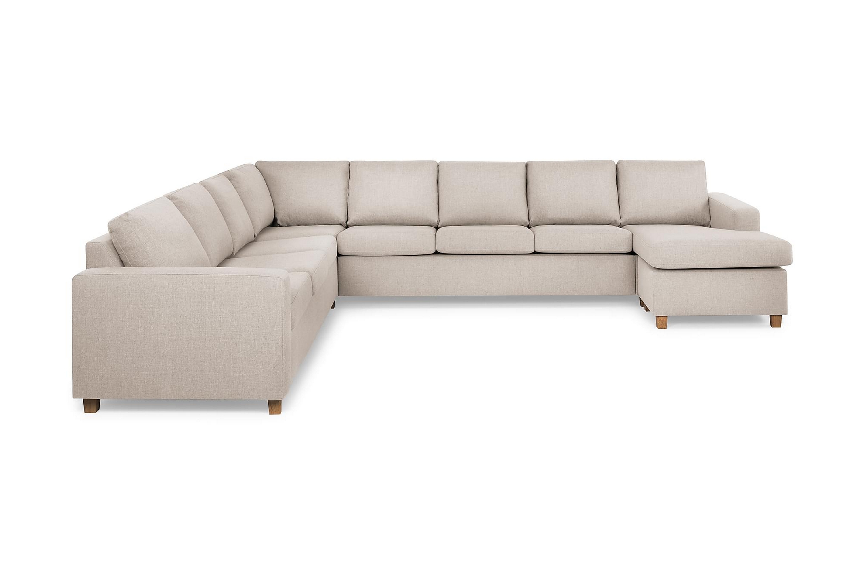 crazy 7-sits högervänd u-formad xx-large hörnsoffa med divan i tyg - beige