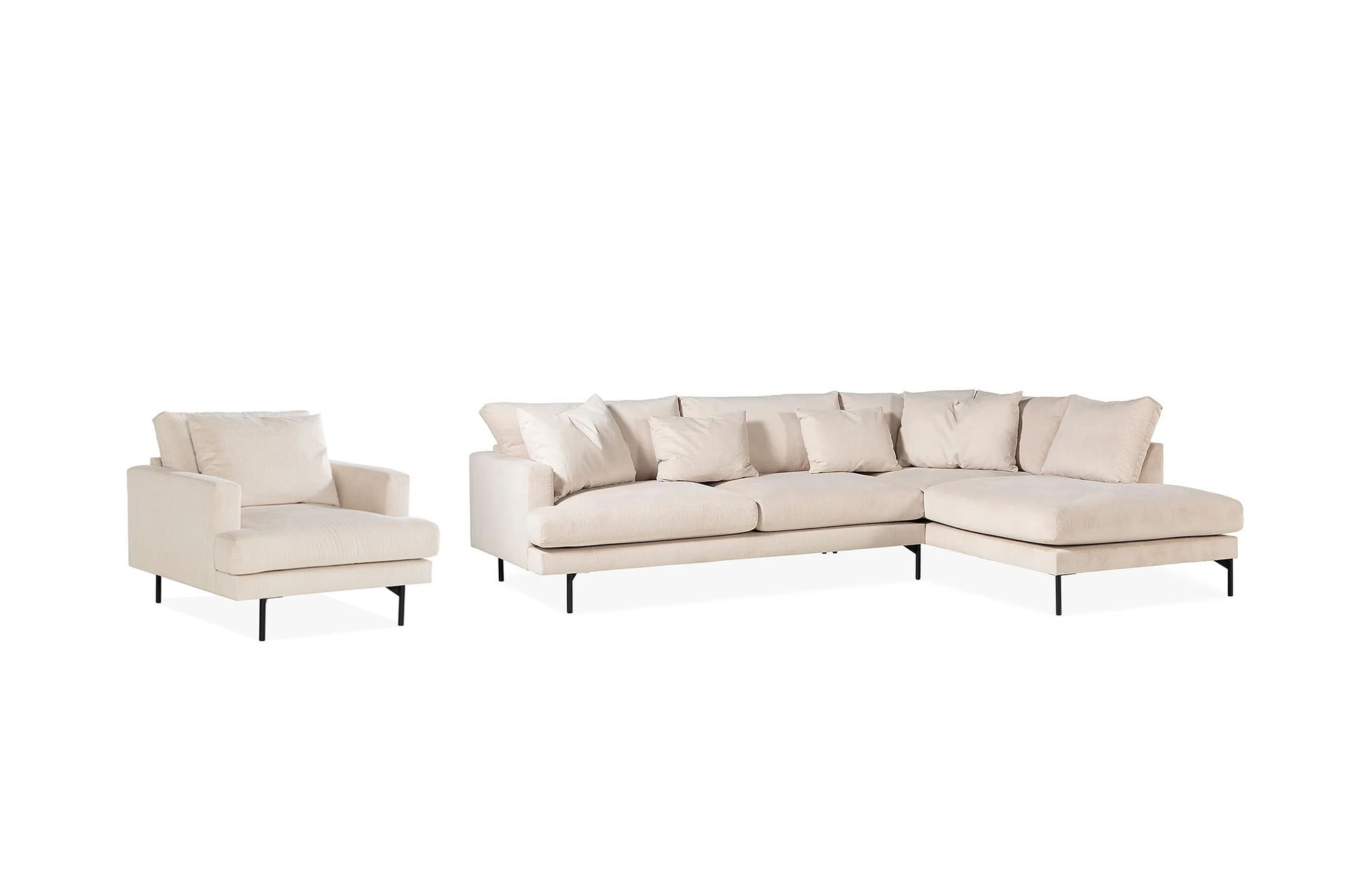 Menard Soffgrupp 4-sits Högervänd L-formad Schäslongsoffa Stor Fåtölj i Manchester Beige