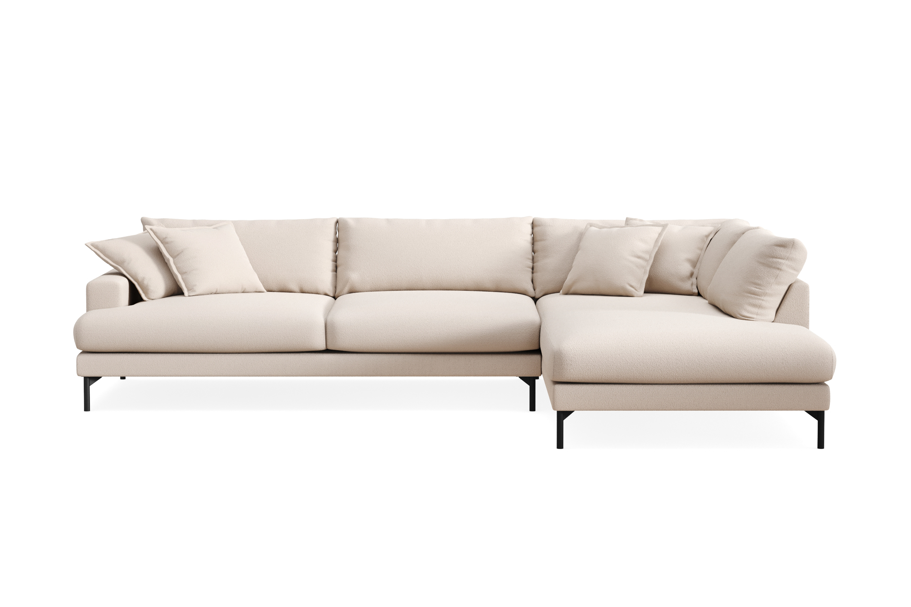 menard premium 5-sits högervänd l-formad djup schäslongsoffa i bouclé - ljusbeige