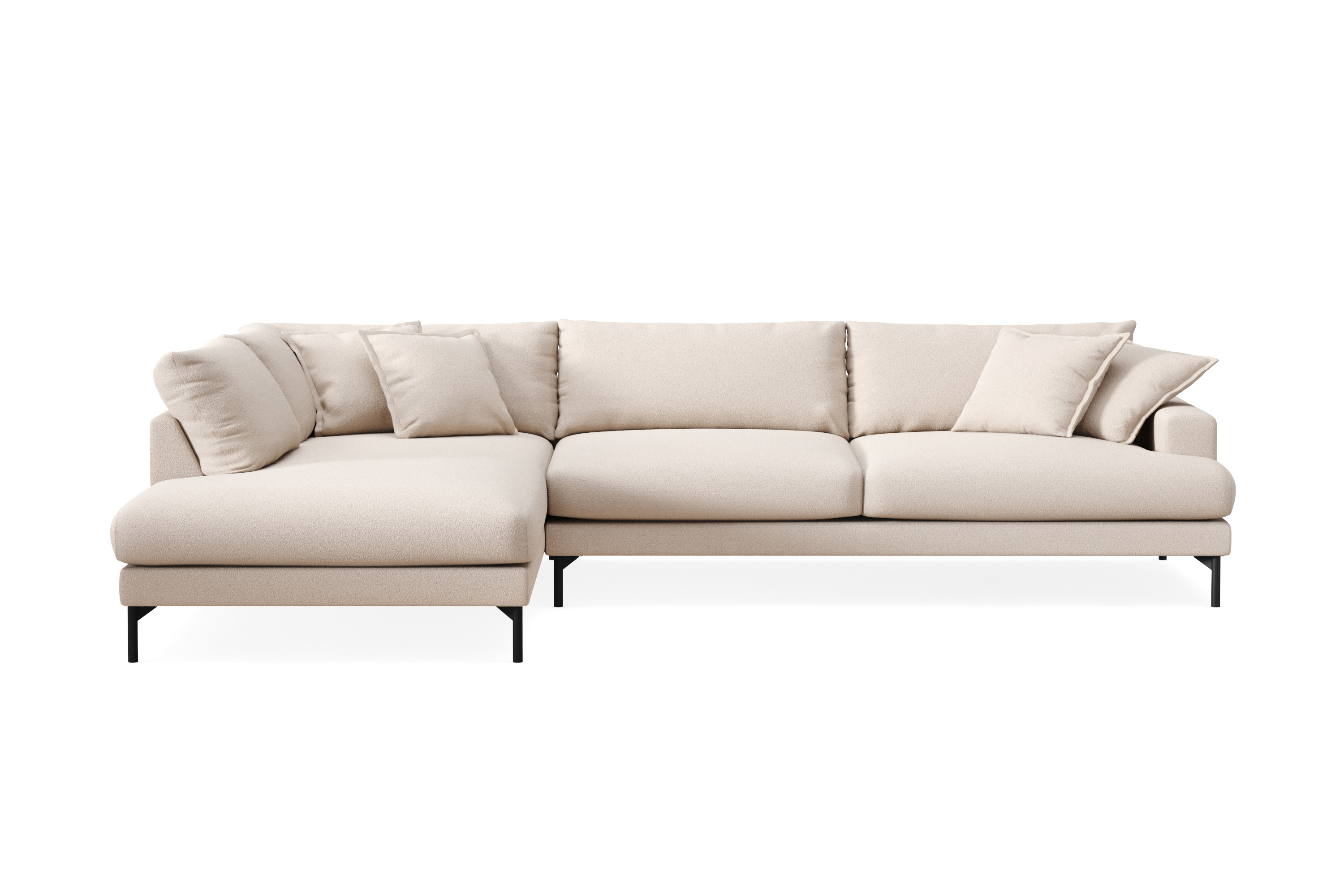 menard premium 5-sits vänstervänd l-formad djup schäslongsoffa i bouclé - ljusbeige