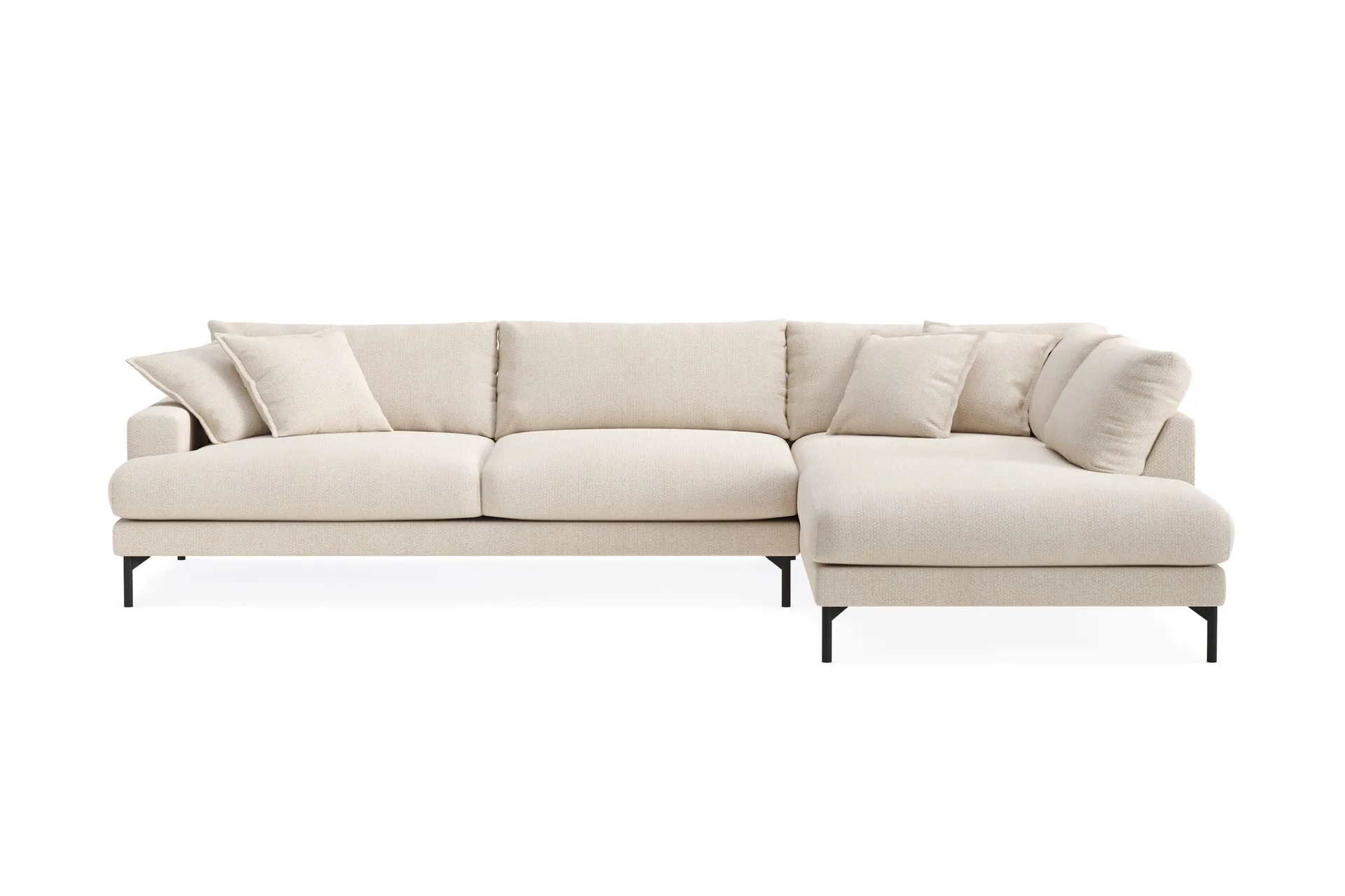 menard premium 5-sits högervänd l-formad djup schäslongsoffa i chenille - ljusbeige