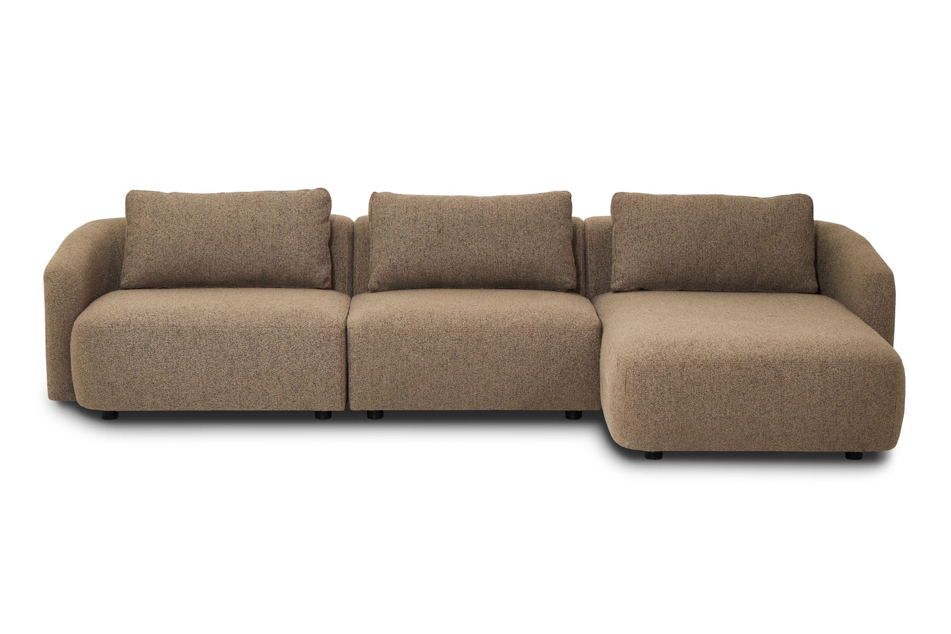 Milano 5-sits Rundad H&ouml;gerv&auml;nd L-soffa med L&aring;g Rygg i Brun Boucle - Brun