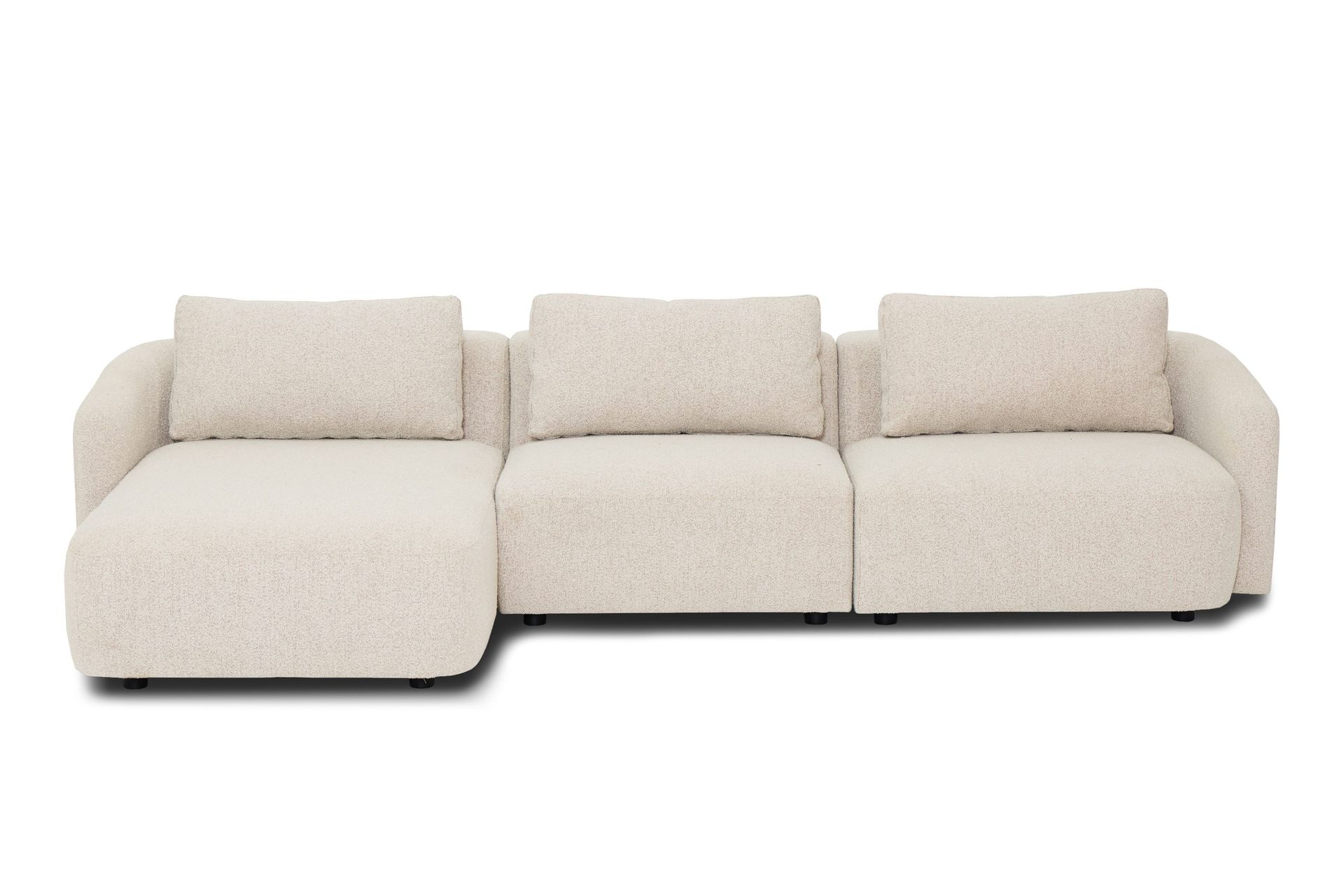 Milano 5-sits Rundad V&auml;nsterv&auml;nd L-soffa med L&aring;g Rygg i Beige Boucle - Beige