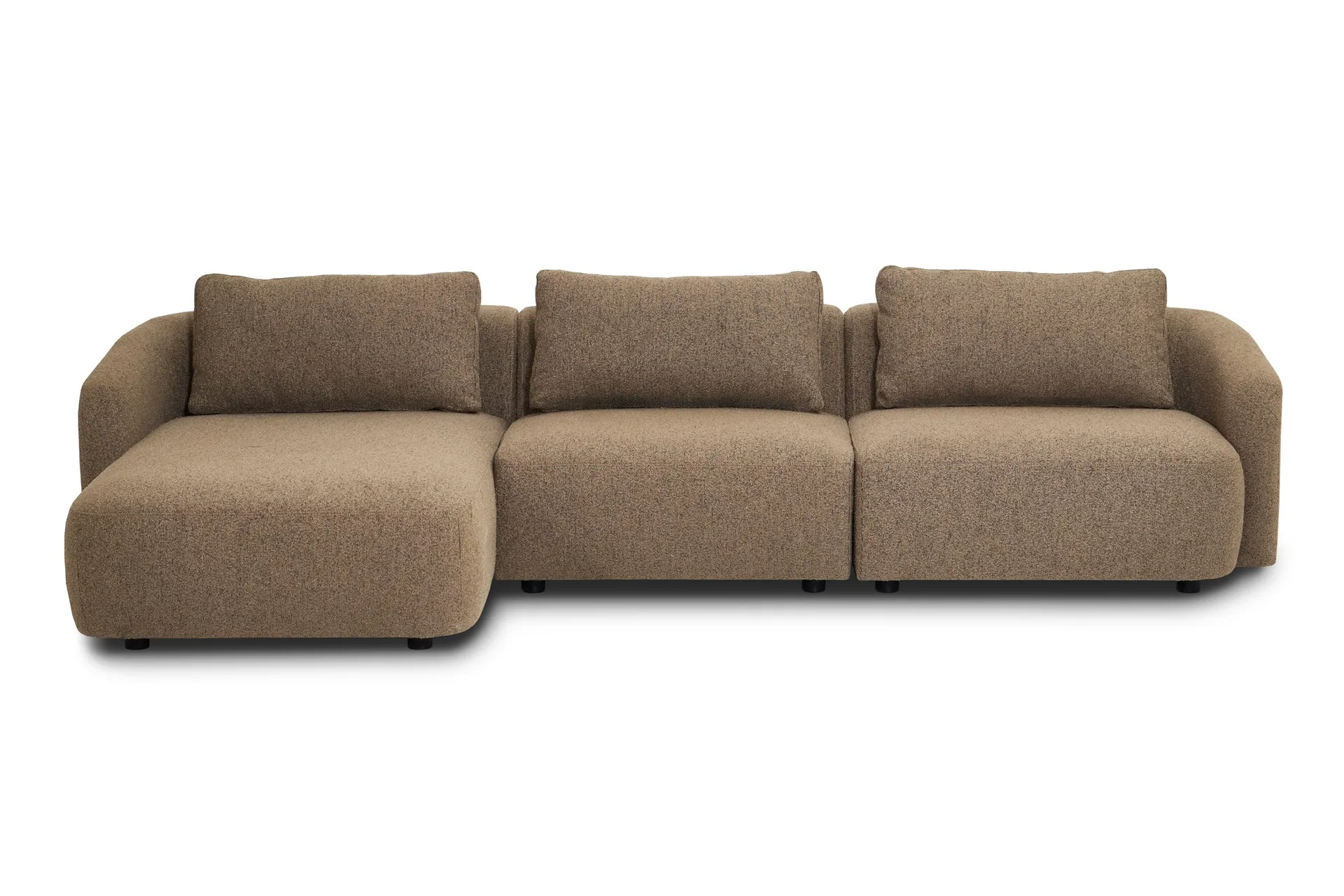 Milano 5-sits Rundad V&auml;nsterv&auml;nd L-soffa med L&aring;g Rygg i Brun Boucle - Brun