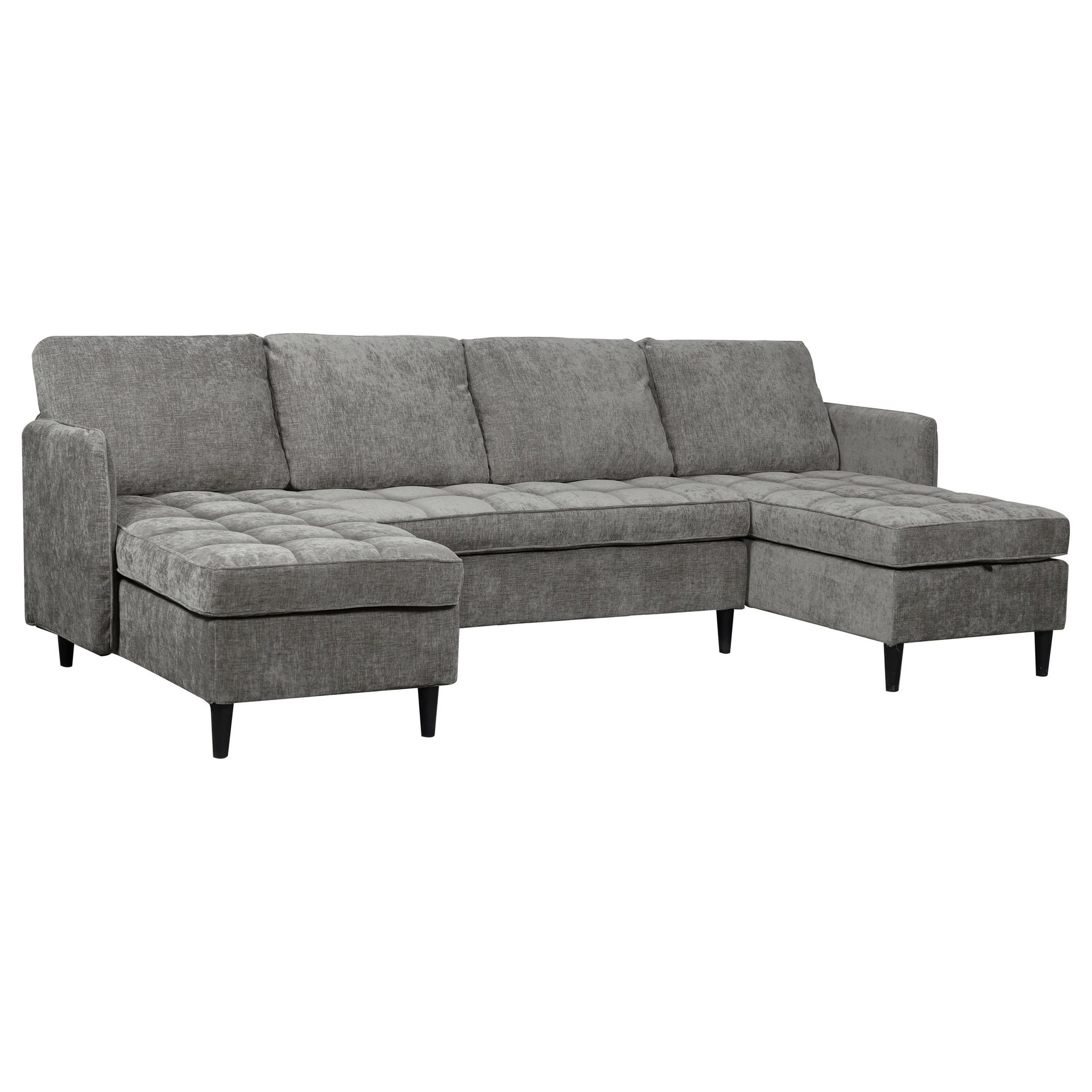 Lindhus 4-sits U-soffa med dubbeldivan och förvaring i chenille - Grå