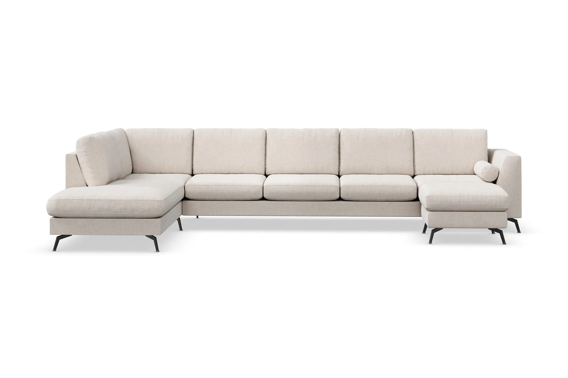 Ocean Lyx 6-sits Vänstervänd U-formad Soffa med Divan och Schäslong + Fotpall i Tyg - Beige