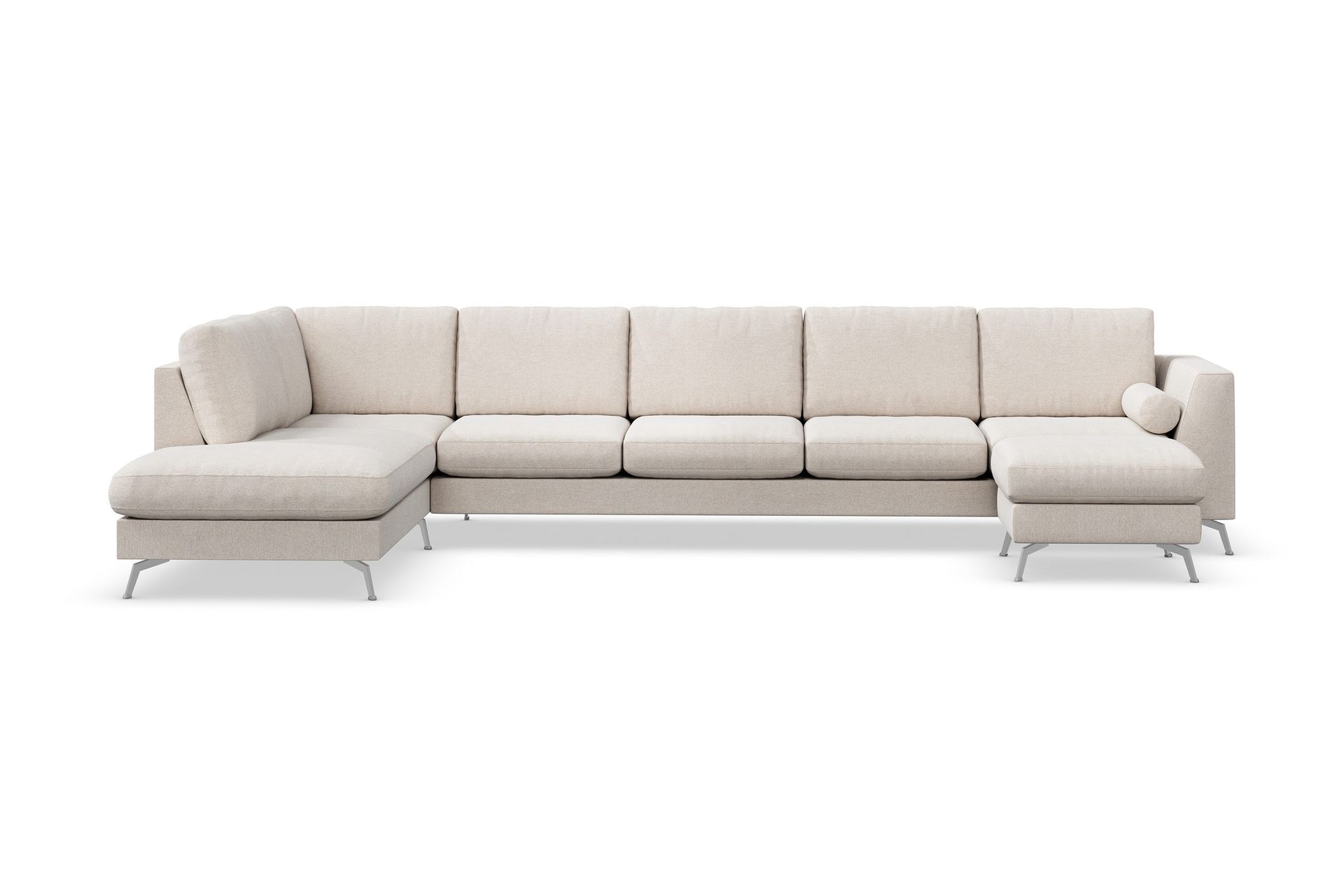 Ocean Lyx 6-sits Vänstervänd U-formad Soffa med Divan och Schäslong + Fotpall i Tyg - Beige