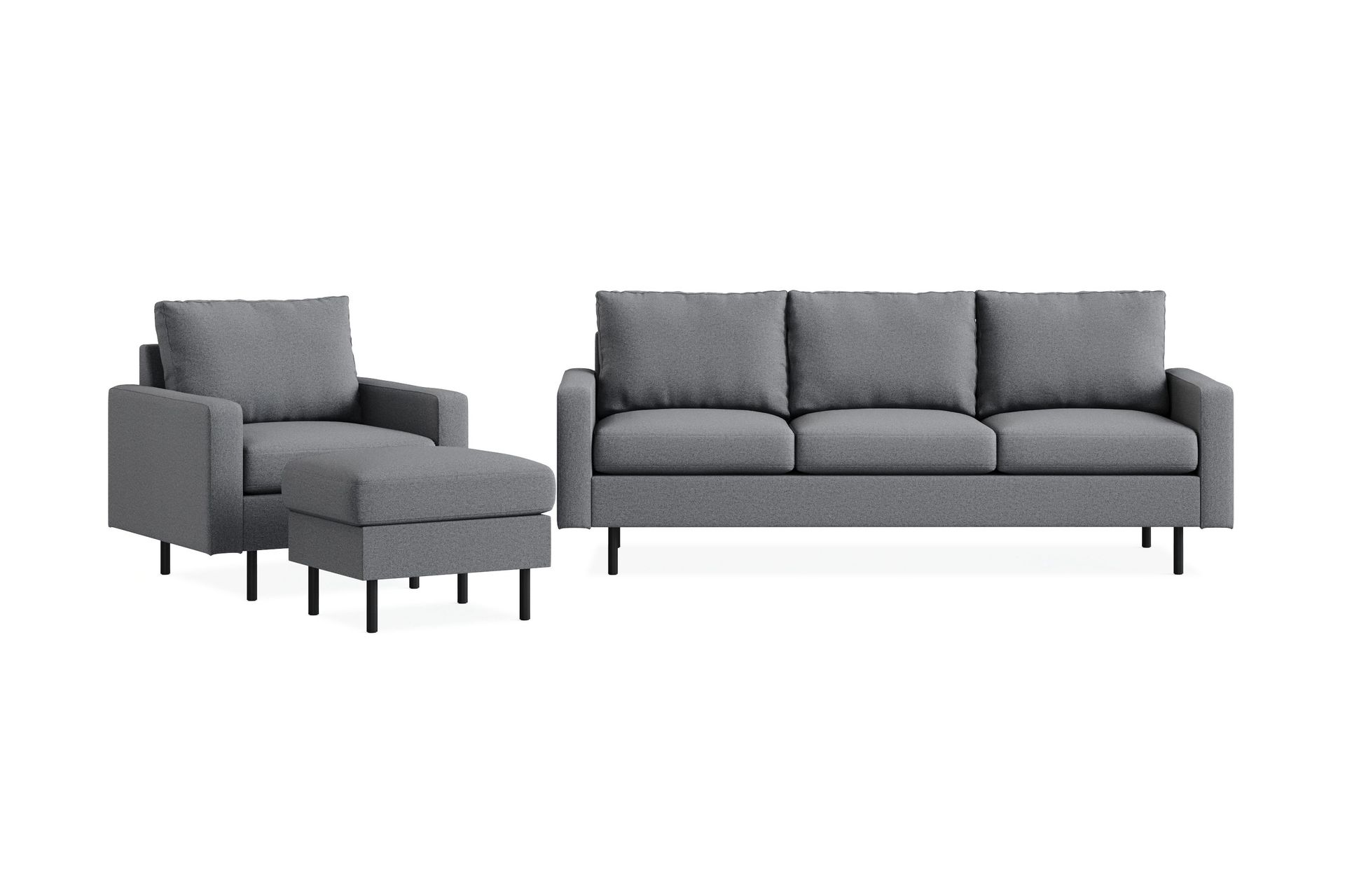 Peppe Soffgrupp 3-sits Soffa + F&aring;t&ouml;lj + Fotpall i Tyg - Ljusgr&aring;