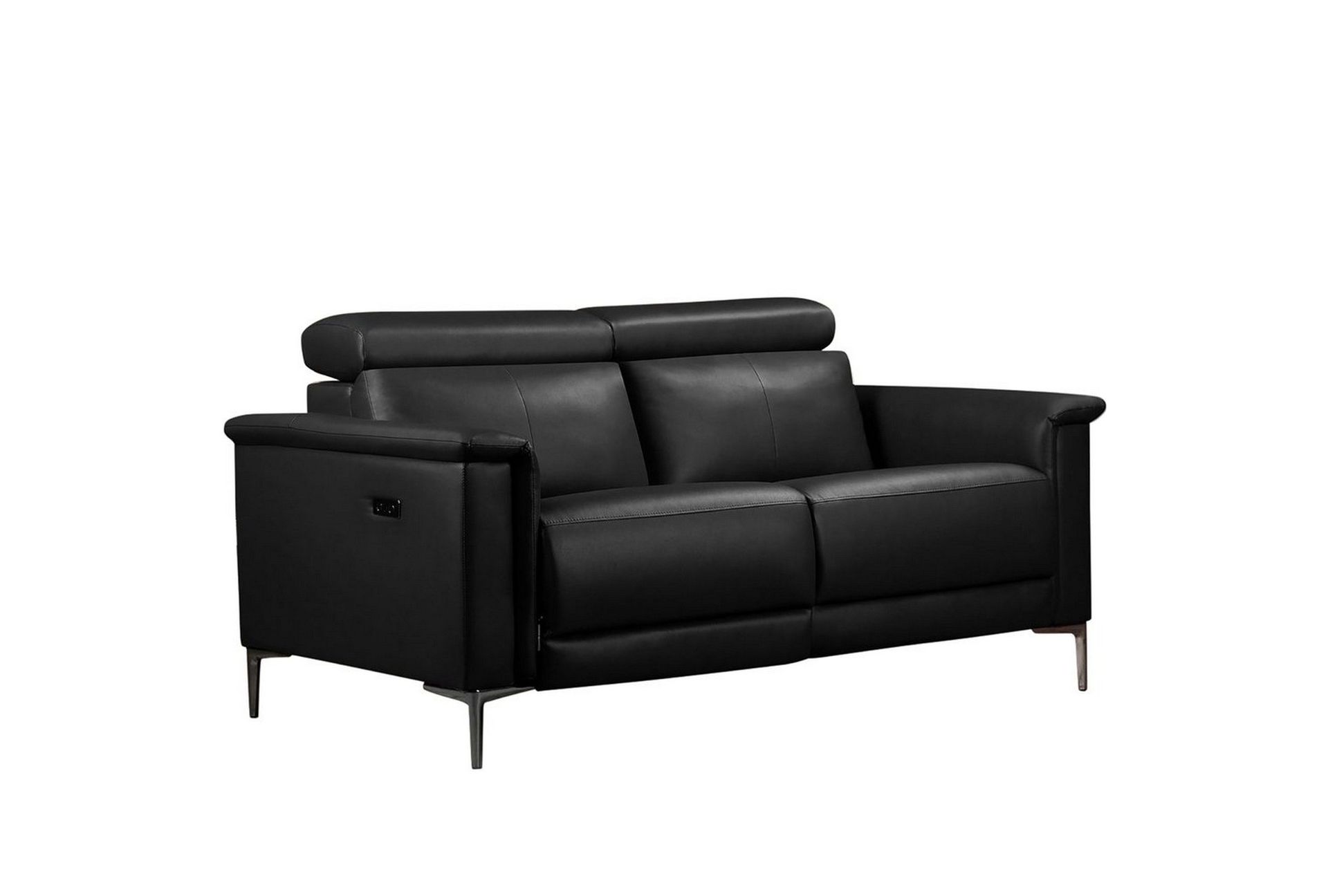 Reclinersoffa utan h&ouml;rn Loft24 2-sitssoffa Lund Svart, L&auml;der/PU, Elektrisk vilstol Svart, Graphite Grey -