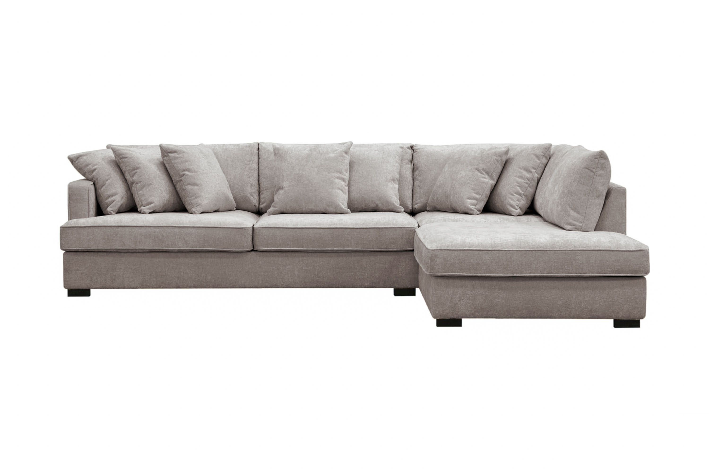 rossita 4-sits högervänd l-formad djup schäslongsoffa i chenille - grå / brun