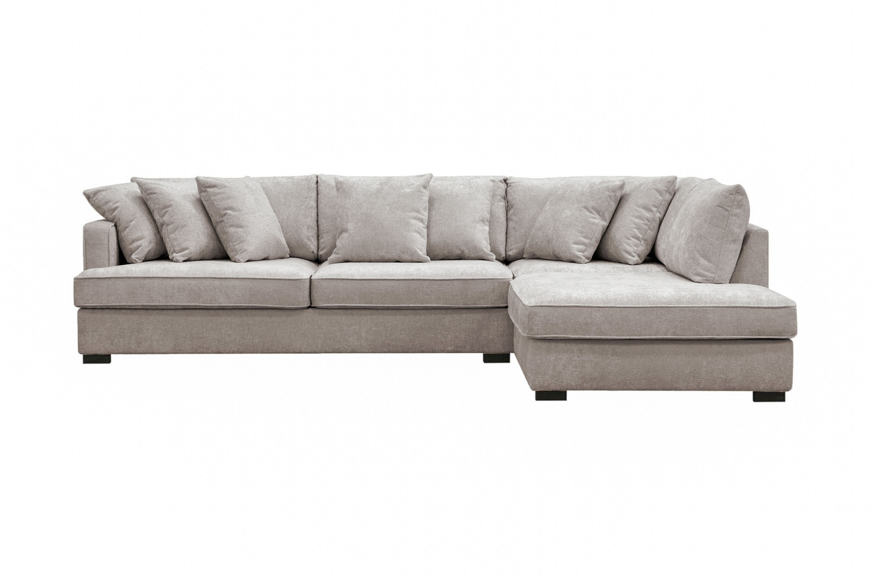 rossita 4-sits högervänd l-formad djup schäslongsoffa i chenille - grå / brun