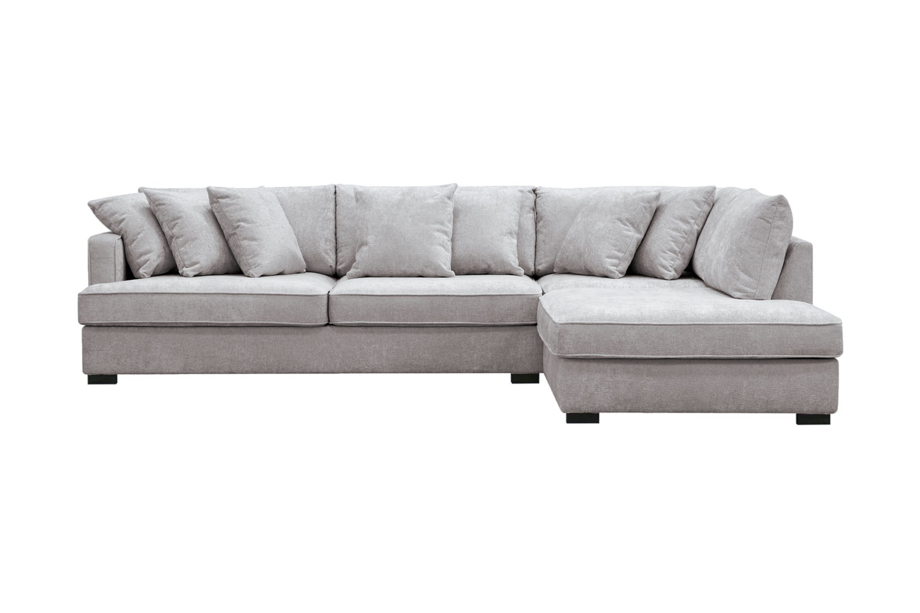 rossita 4-sits högervänd l-formad djup schäslongsoffa i chenille - grå / brun