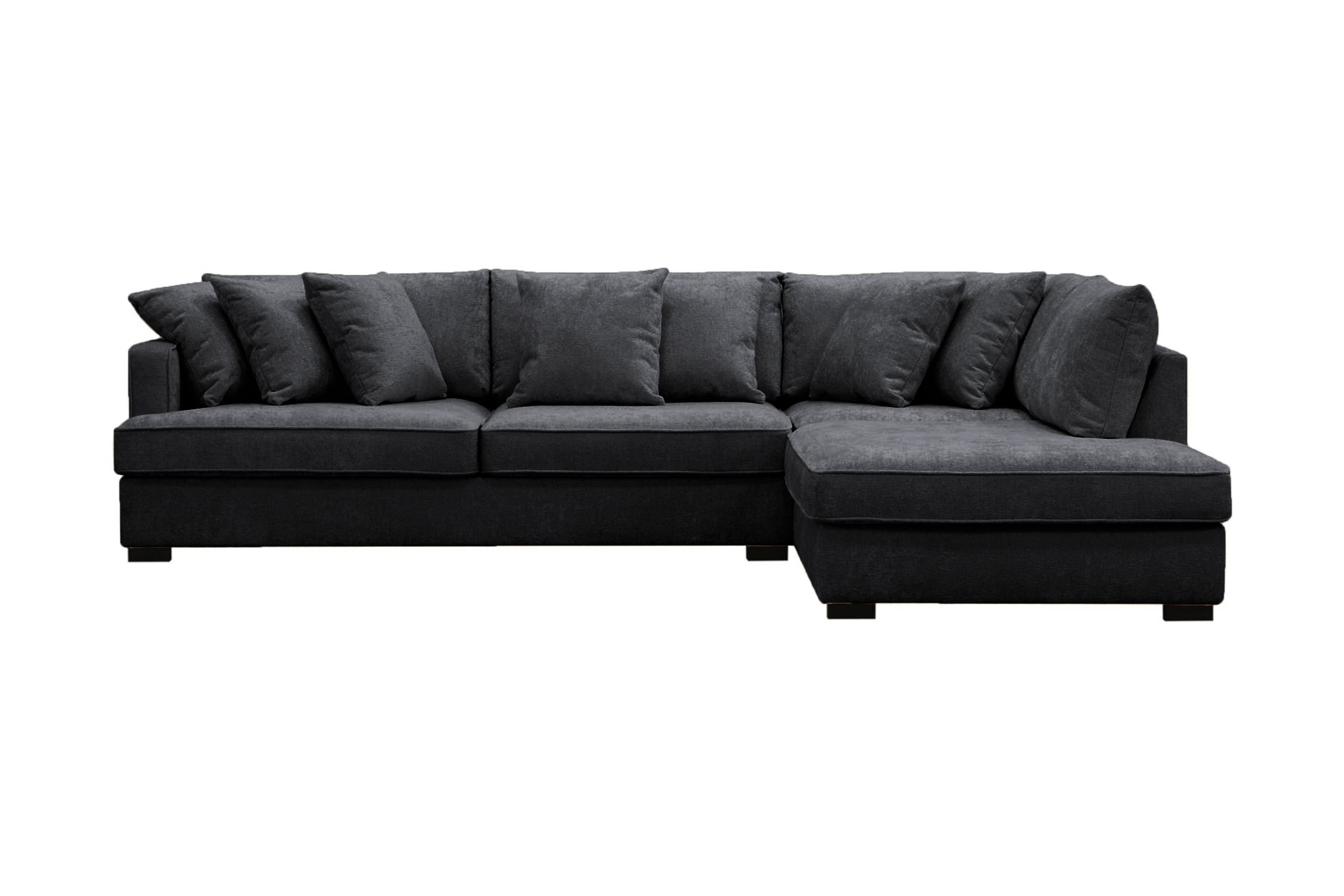Rossita 4-sits Högervänd L-formad Djup Schäslongsoffa i Chenille Svart