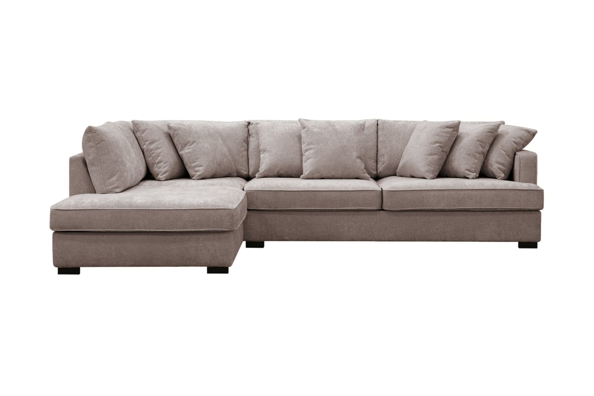 Rossita 4-sits V&auml;nsterv&auml;nd L-formad Djup Sch&auml;slongsoffa i Chenille - Gr&aring; / Brun