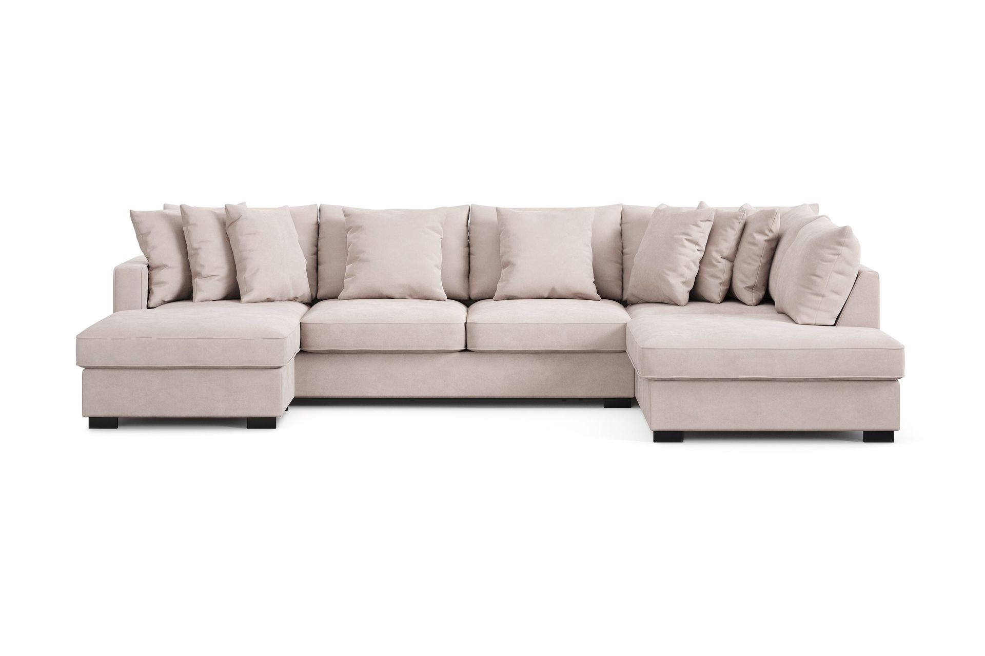 Rossita 5-sits H&ouml;gerv&auml;nd U-formad Djup Soffa med Divan och Sch&auml;slong i Sammet - Beige