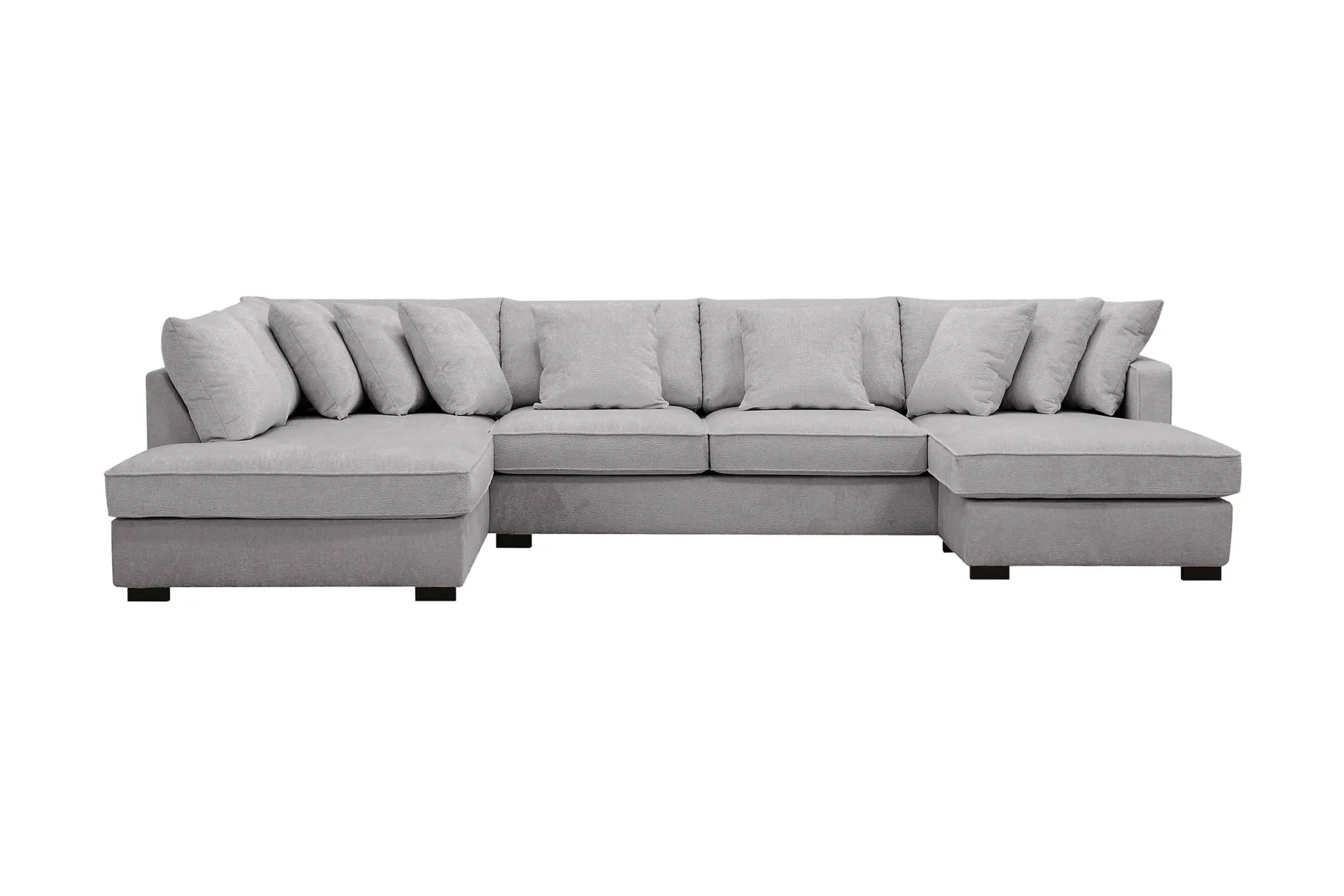 Rossita 5-sits V&auml;nsterv&auml;nd U-formad Djup Soffa med Divan och Sch&auml;slong i Chenille - Gr&aring;