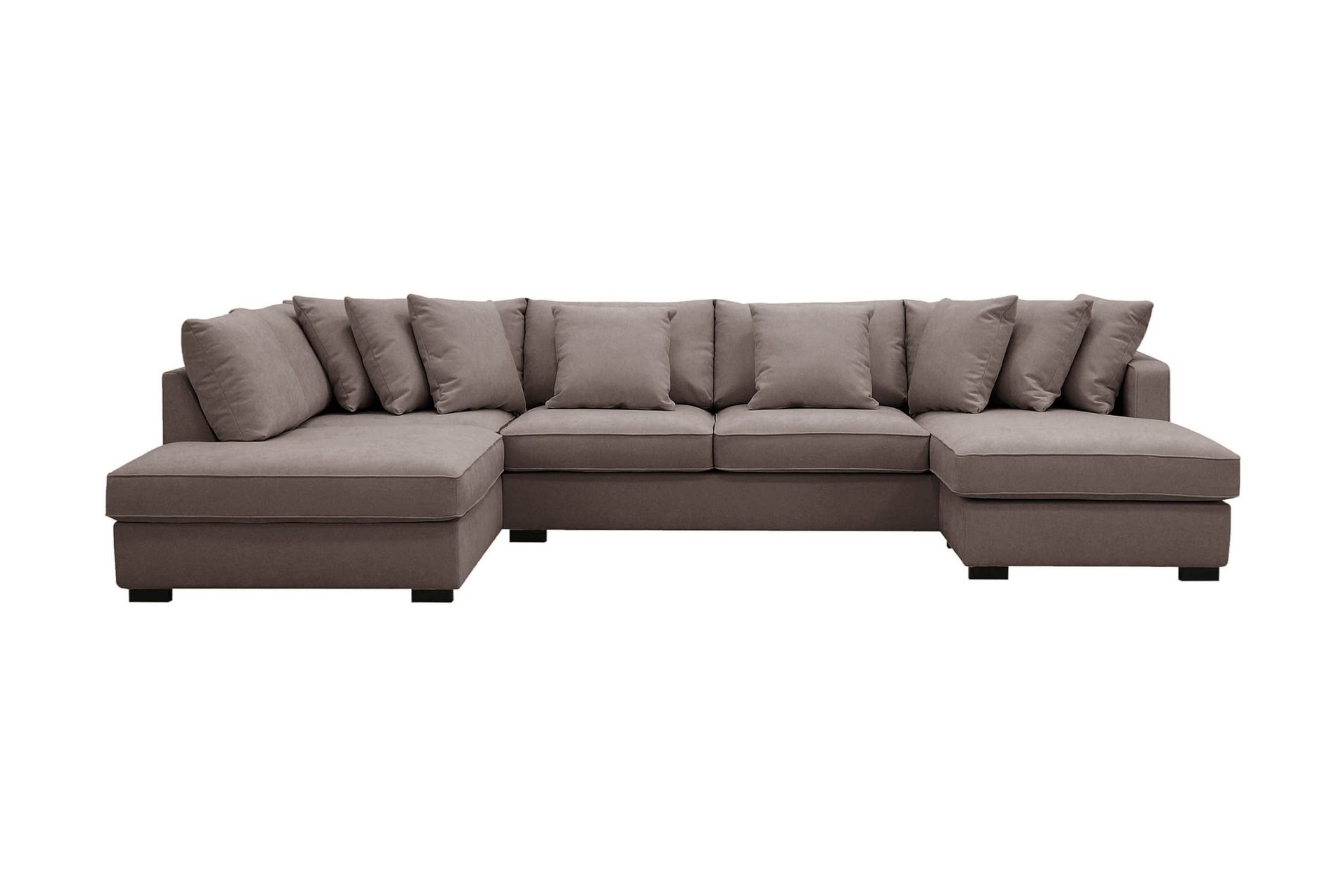 Rossita 5-sits V&auml;nsterv&auml;nd U-formad Djup Soffa med Divan och Sch&auml;slong i Tyg - Brun