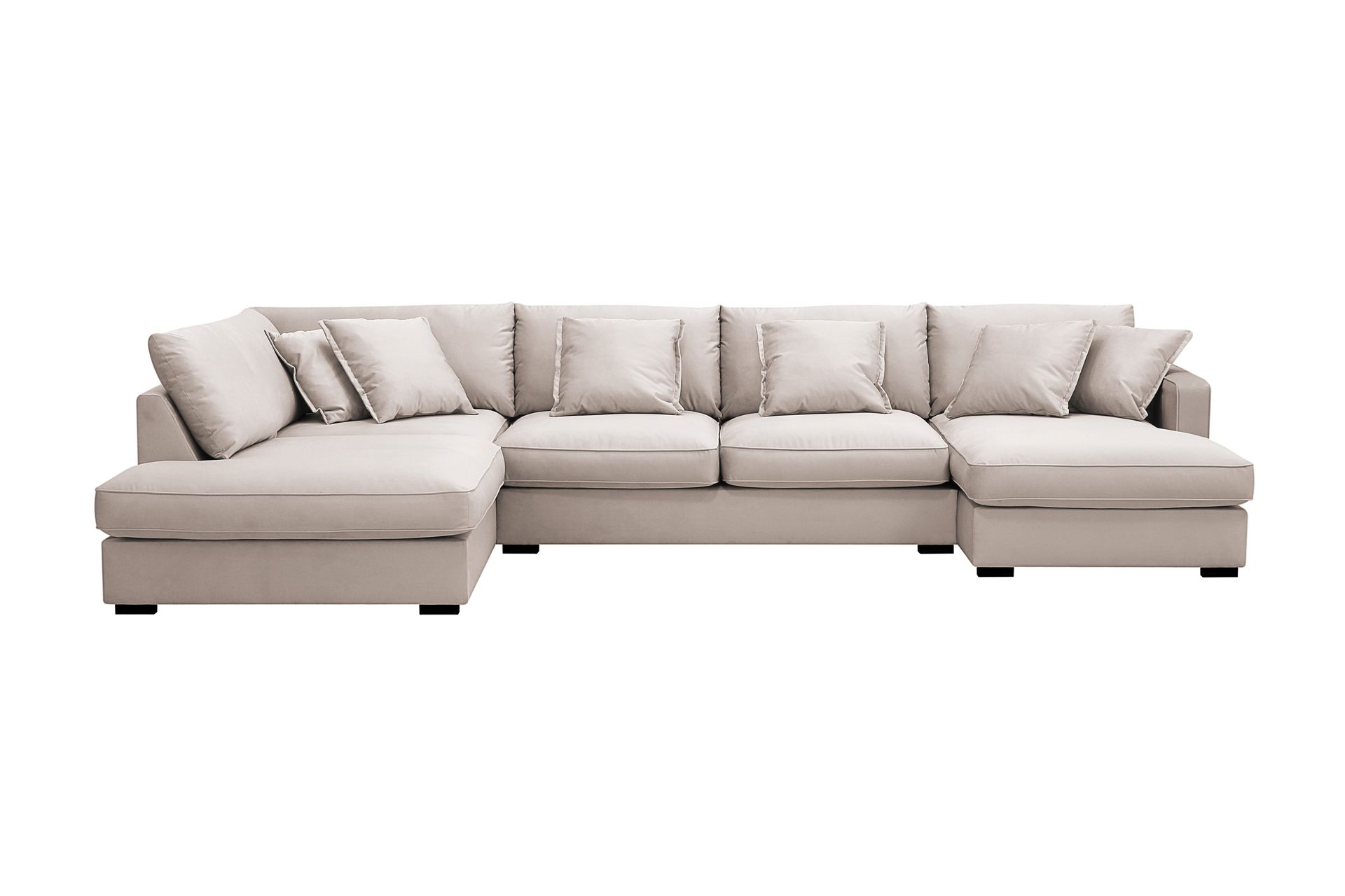 Rossita Lyx 5-sits V&auml;nsterv&auml;nd U-formad Extra djup Soffa med Divan och Sch&auml;slong i Sammet - Beige