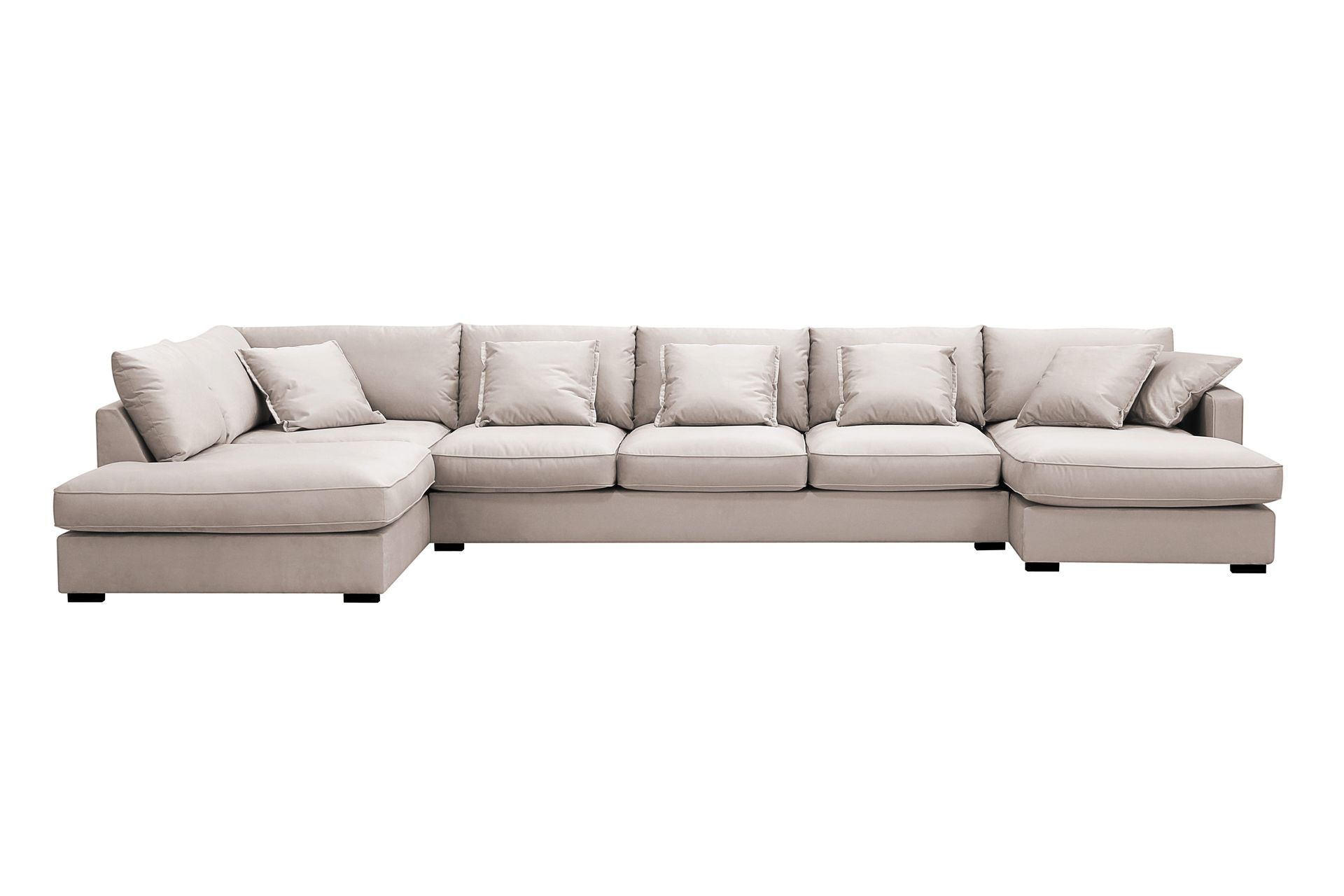 Rossita Lyx 6-sits H&ouml;gerv&auml;nd U-formad Extra djup Soffa med Divan och Sch&auml;slong i Sammet - Beige