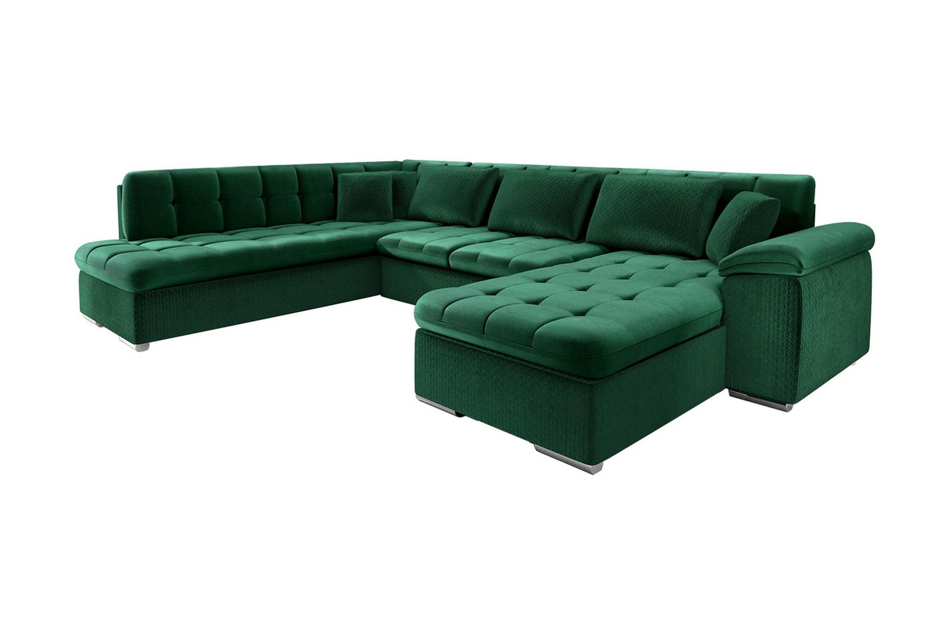 Dynir 6-sits Högervänd U-formad Bäddsoffa 125x290 cm med Förvaring i Sammet - Grön