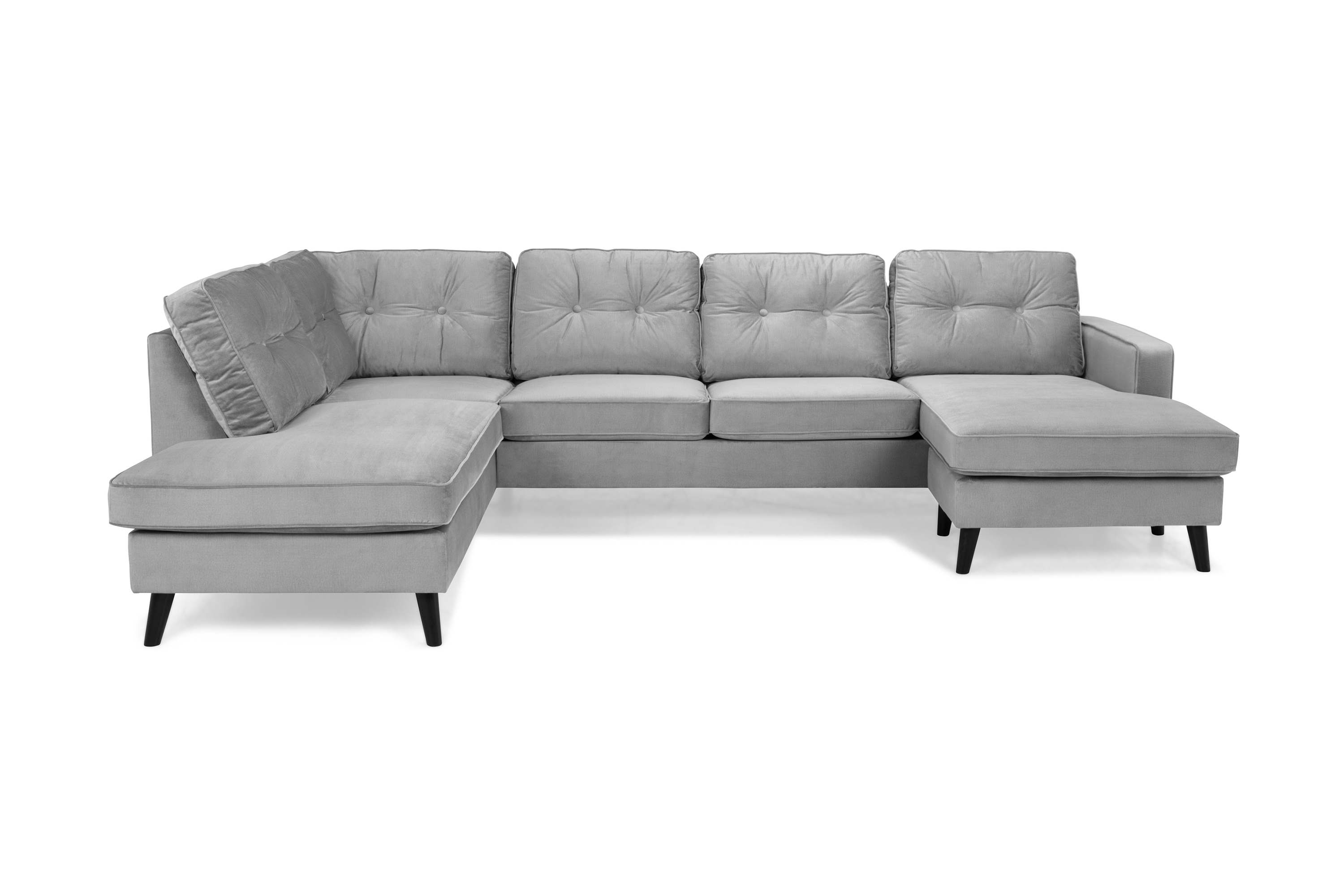 Monroe 4-sits Vänstervänd U-formad Soffa med Divan och Schäslong i Sammet Ljusgrå