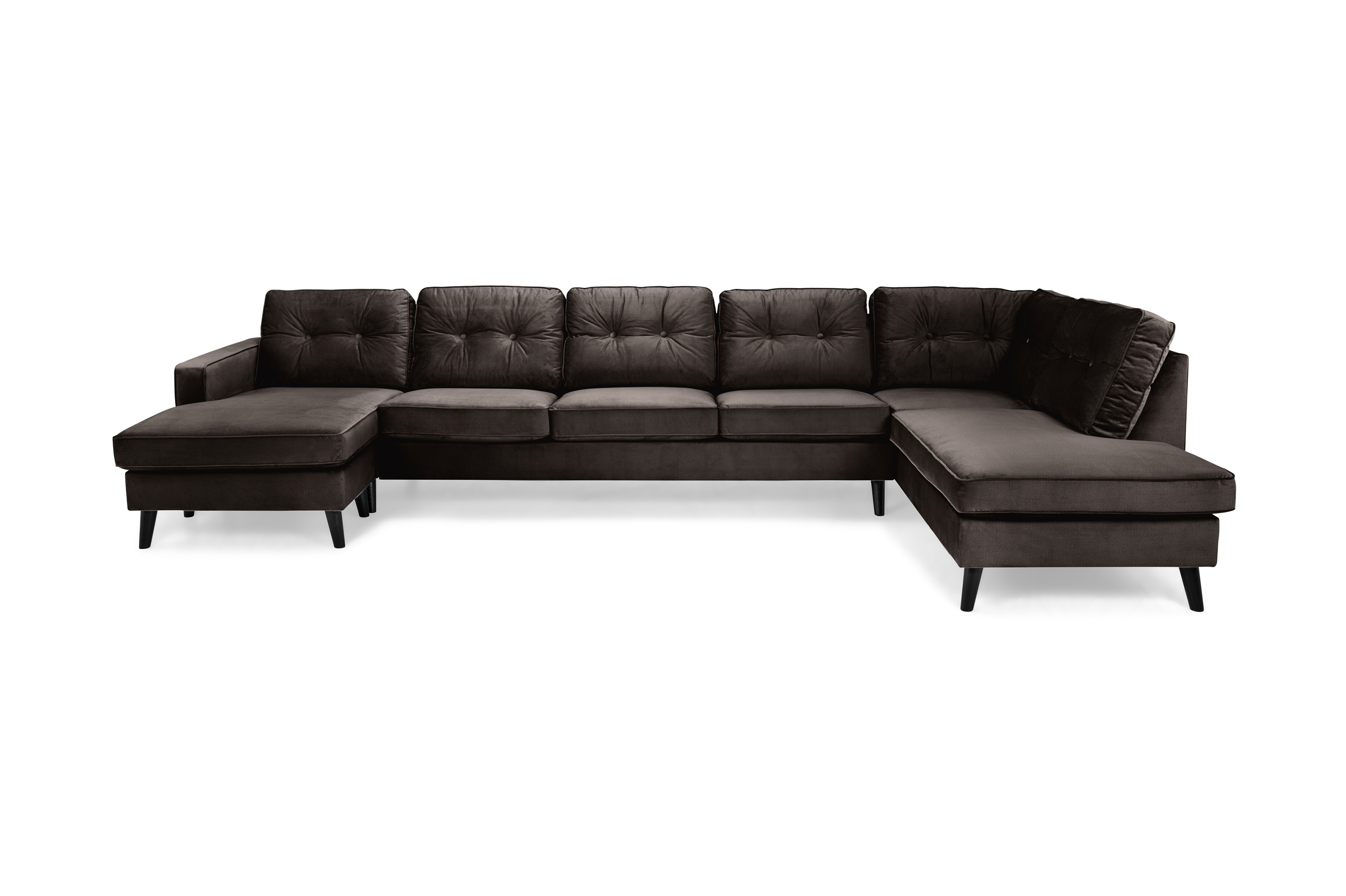 Monroe 6-sits Högervänd U-formad Large Soffa med Divan och Schäslong i Sammet Brun