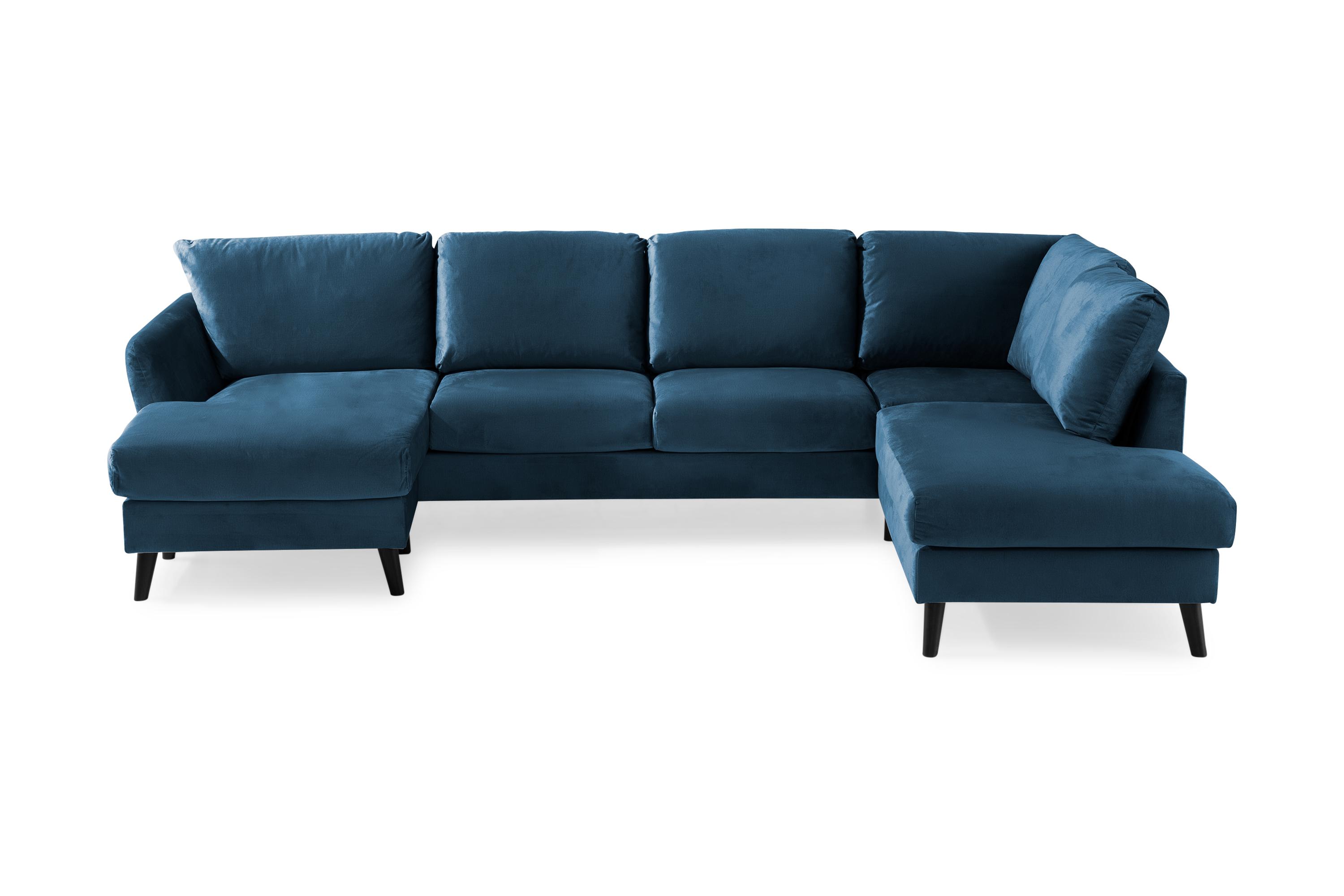 trend 4-sits högervänd u-formad soffa med divan och schäslong i sammet - blå