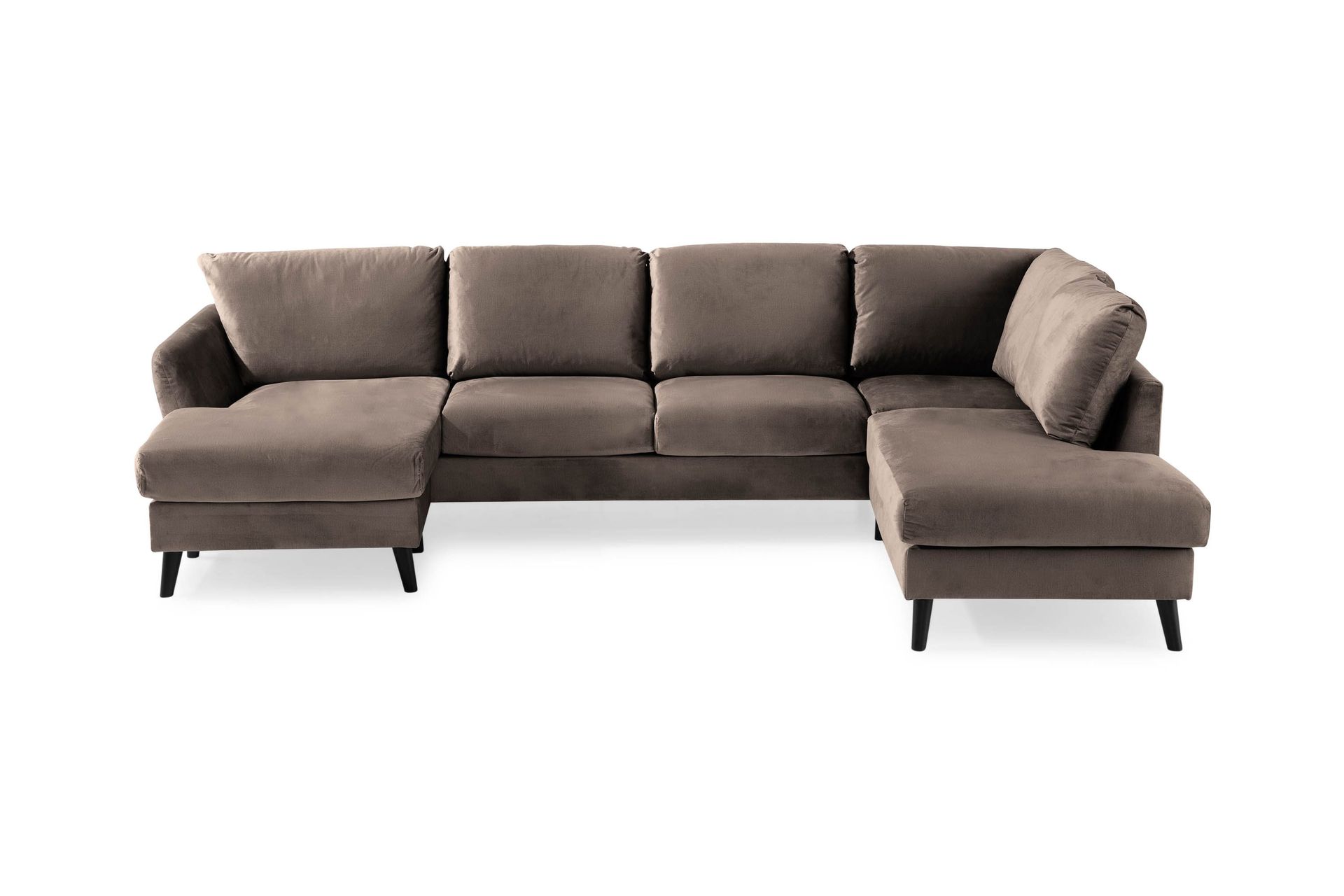 Trend 4-sits H&ouml;gerv&auml;nd U-formad Soffa med Divan och Sch&auml;slong i Sammet - Brun