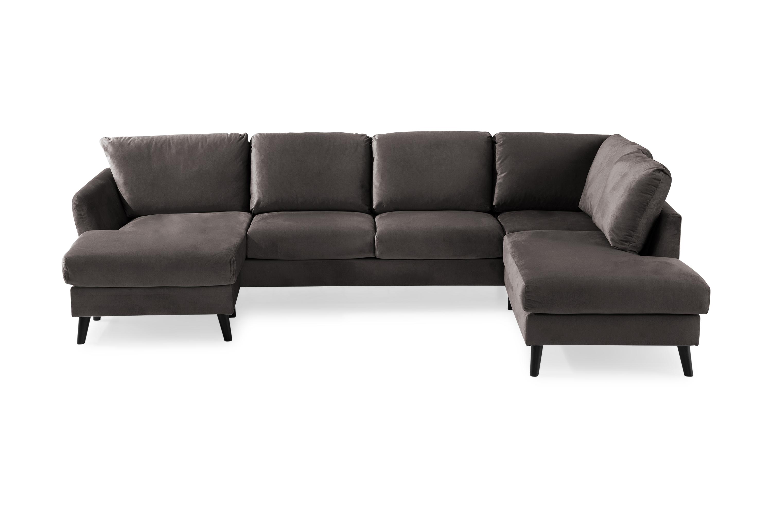Trend 4-sits Högervänd U-formad Soffa med Divan och Schäslong i Sammet Mörkgrå