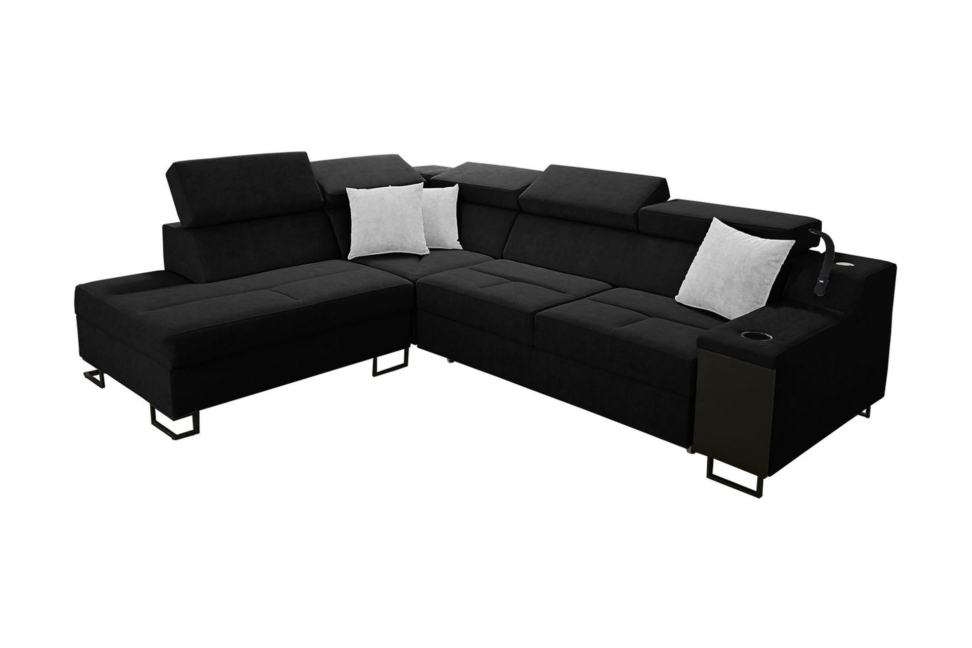 Seginus B&auml;ddsoffa m. Sch&auml;slong 3-sits 210x127 - Svart