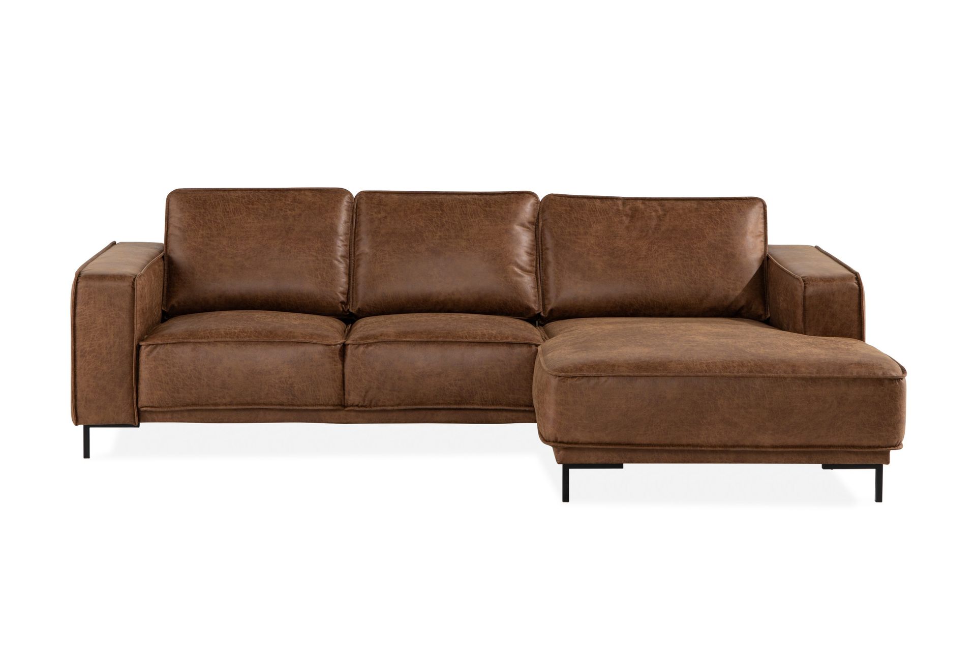 Akron 2-sits Soffa med Divan H&ouml;ger Bondedl&auml;der - Brun