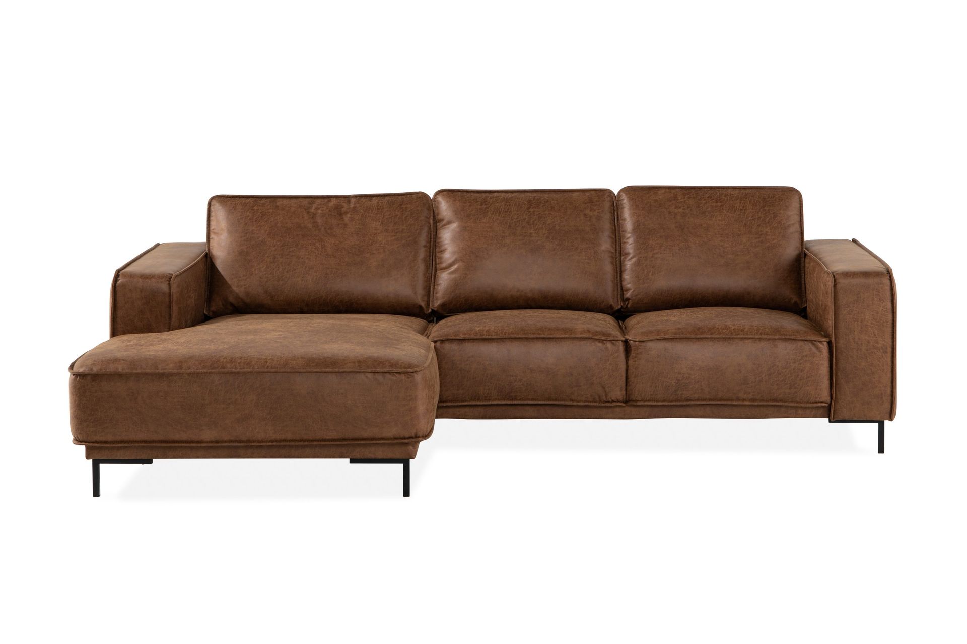 Akron 2-sits Soffa med Divan V&auml;nster Bondedl&auml;der - Brun