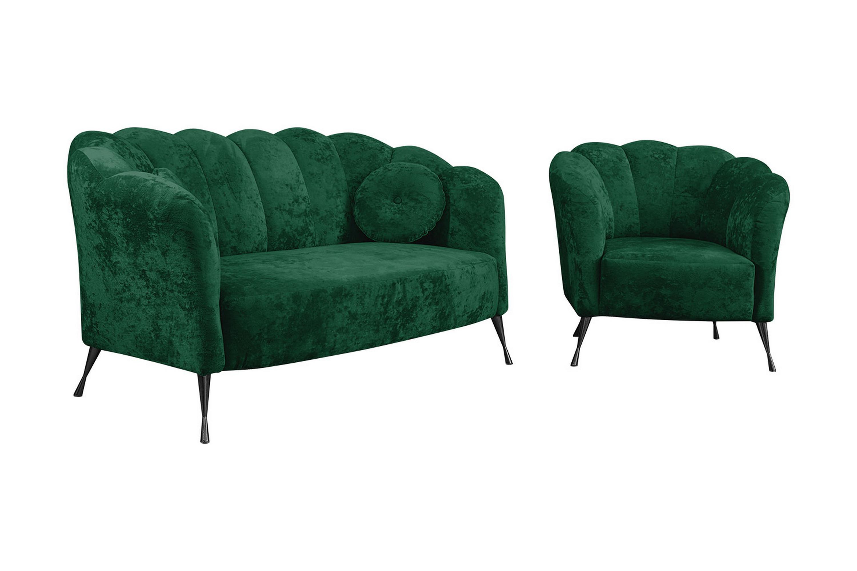 3-sits Soffgrupp Naspur Sammet/Grön/Svart Krom