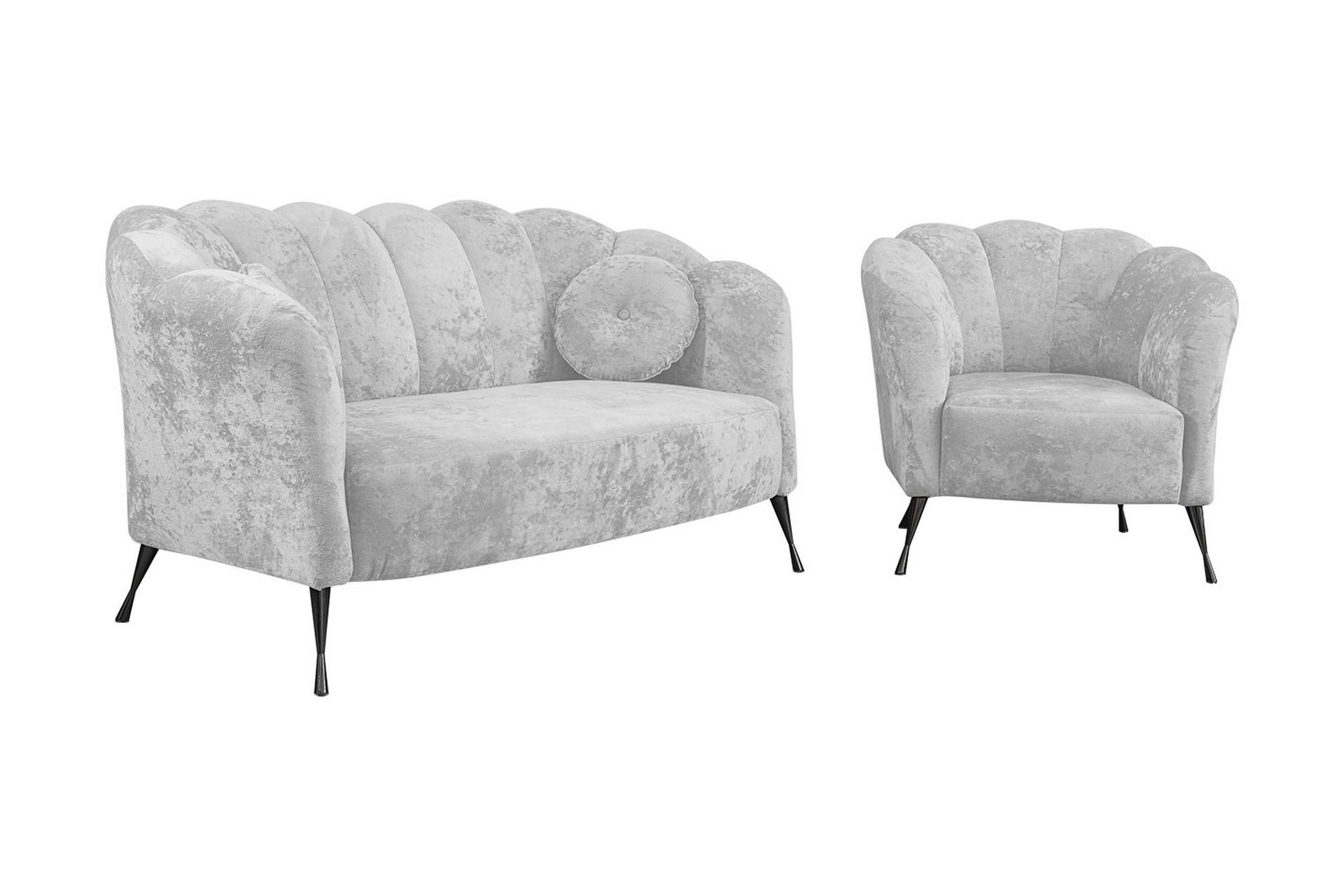 Adrial 3-sits Soffgrupp - Sammet/Vit/Svart Krom